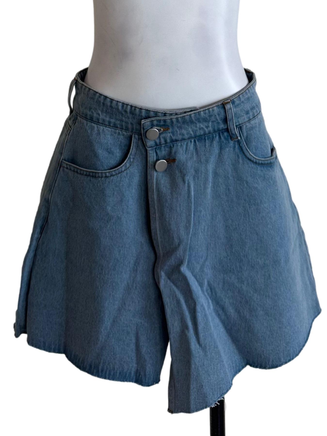 Light Blue Denim Wrap Shorts