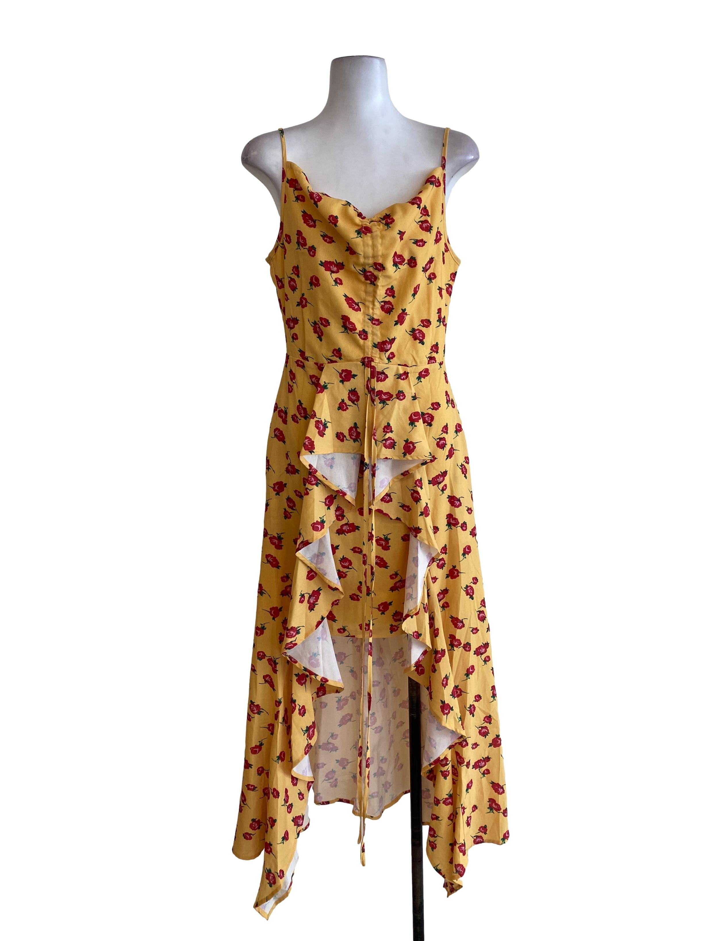 The Tinsel Rack Yellow Floral Wrap Dress | REFASH