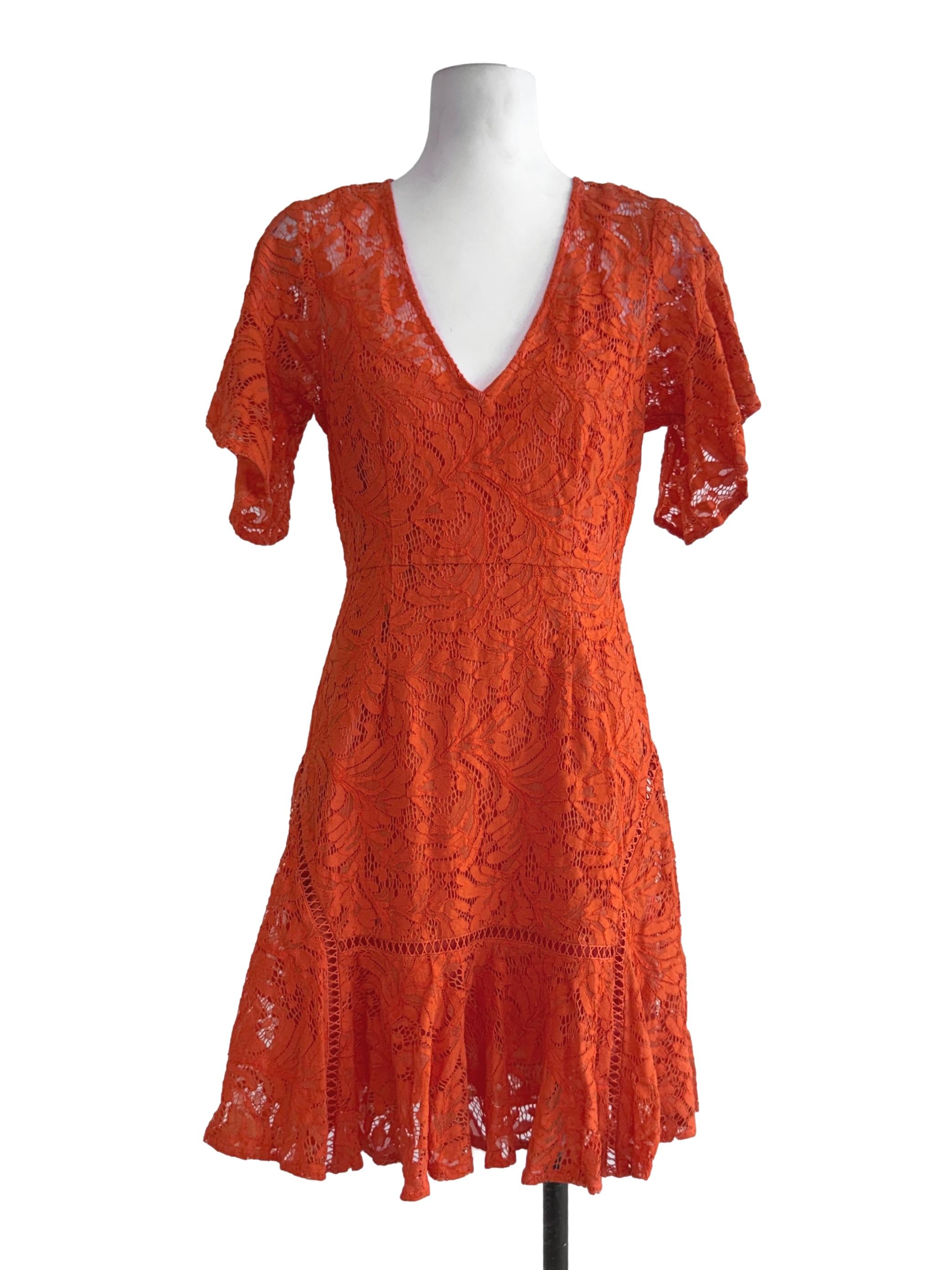 Orange Embroidery V-Neck Dress