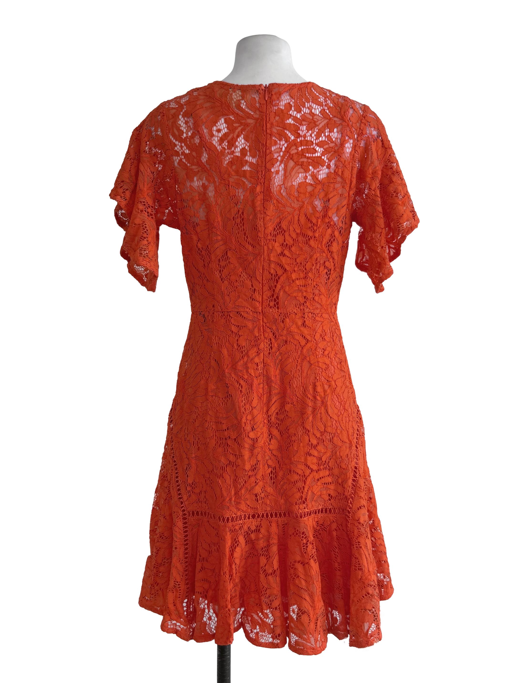 Orange Embroidery V-Neck Dress