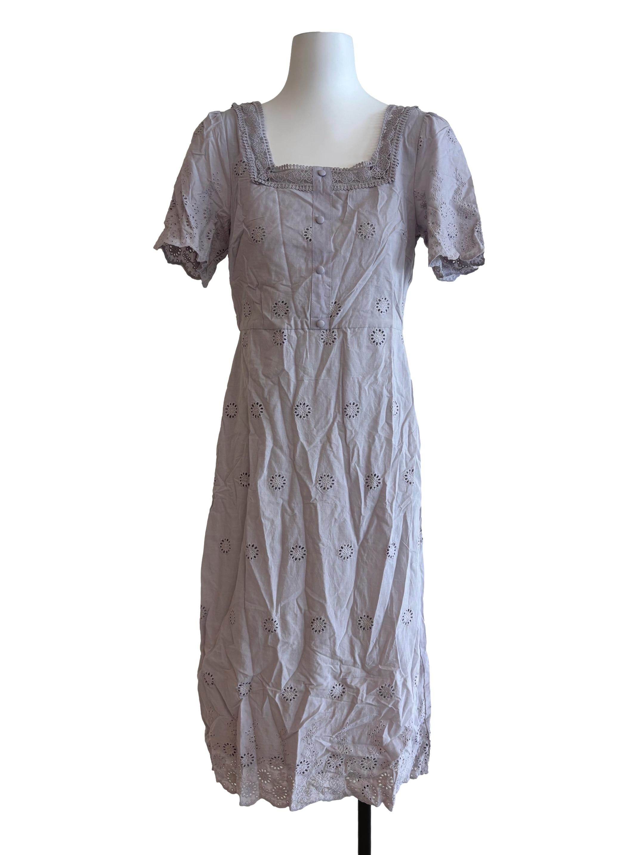 Dusty Lavender Cotton Embroidered Dress