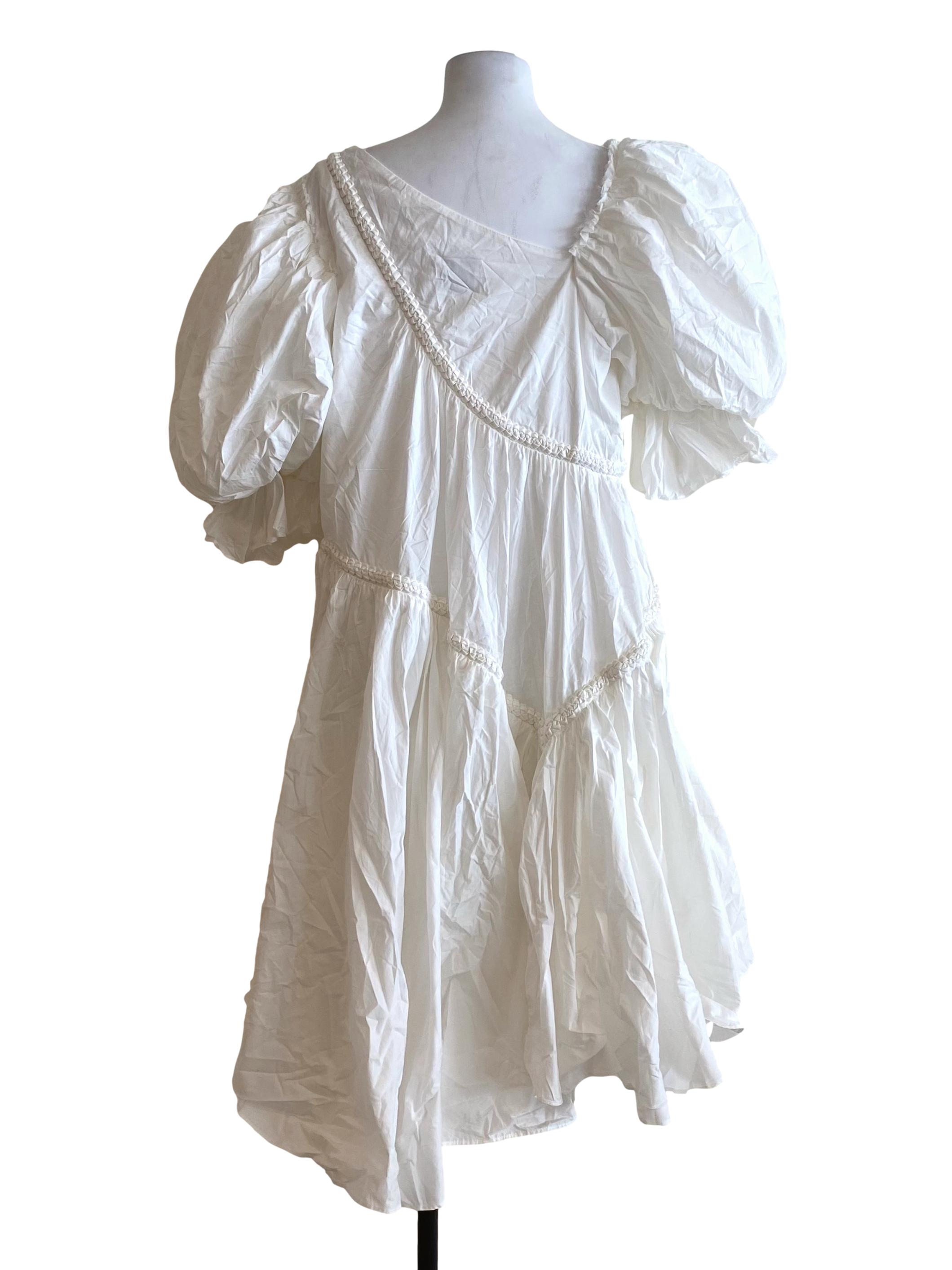 Cotton White Pattern Asymmetric Balloon Dress