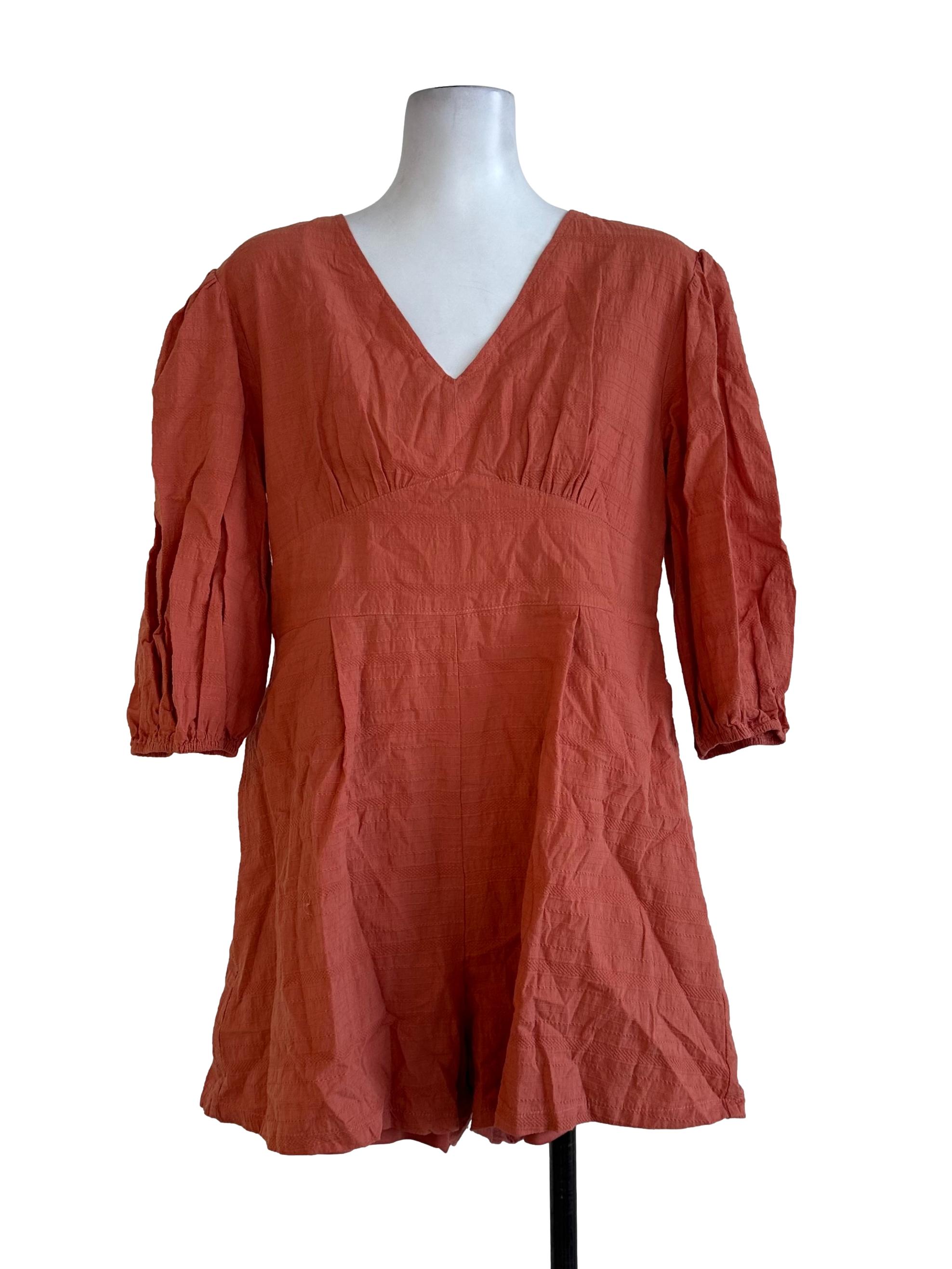 Brick Orange Textured Rompers