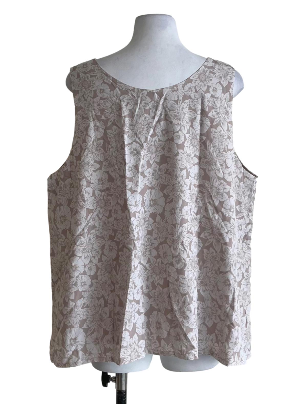 Bone Beige Floral Sleeveless Top