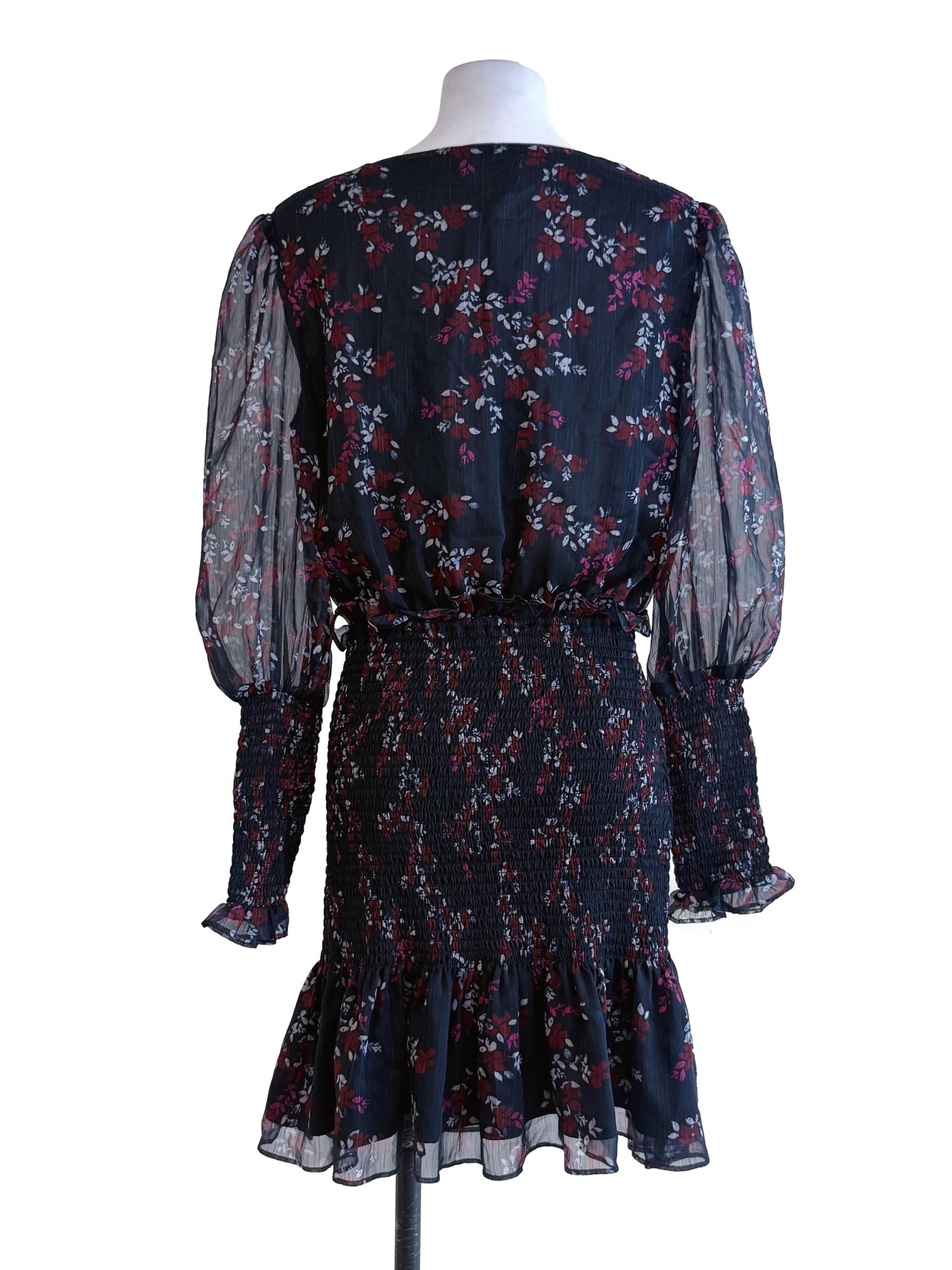 Floral Deep Blue Long Sleeve Mini Dress
