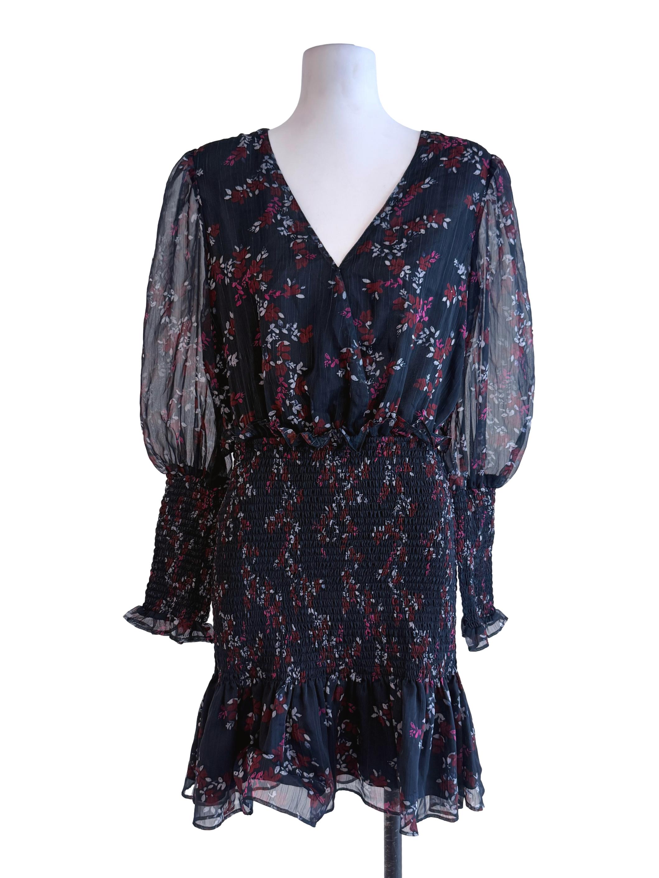 Floral Deep Blue Long Sleeve Mini Dress