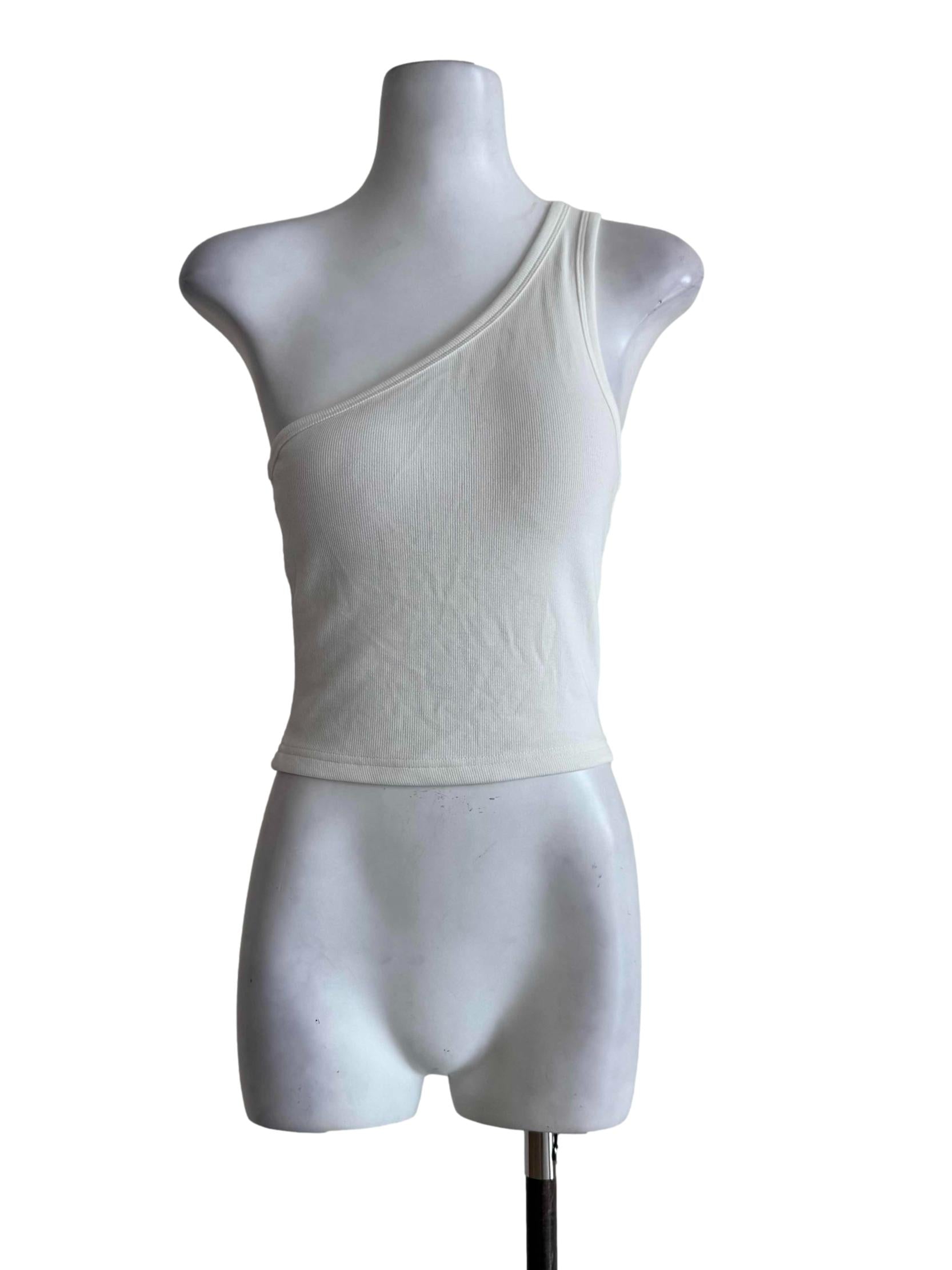 Textured White One Shoulder Top