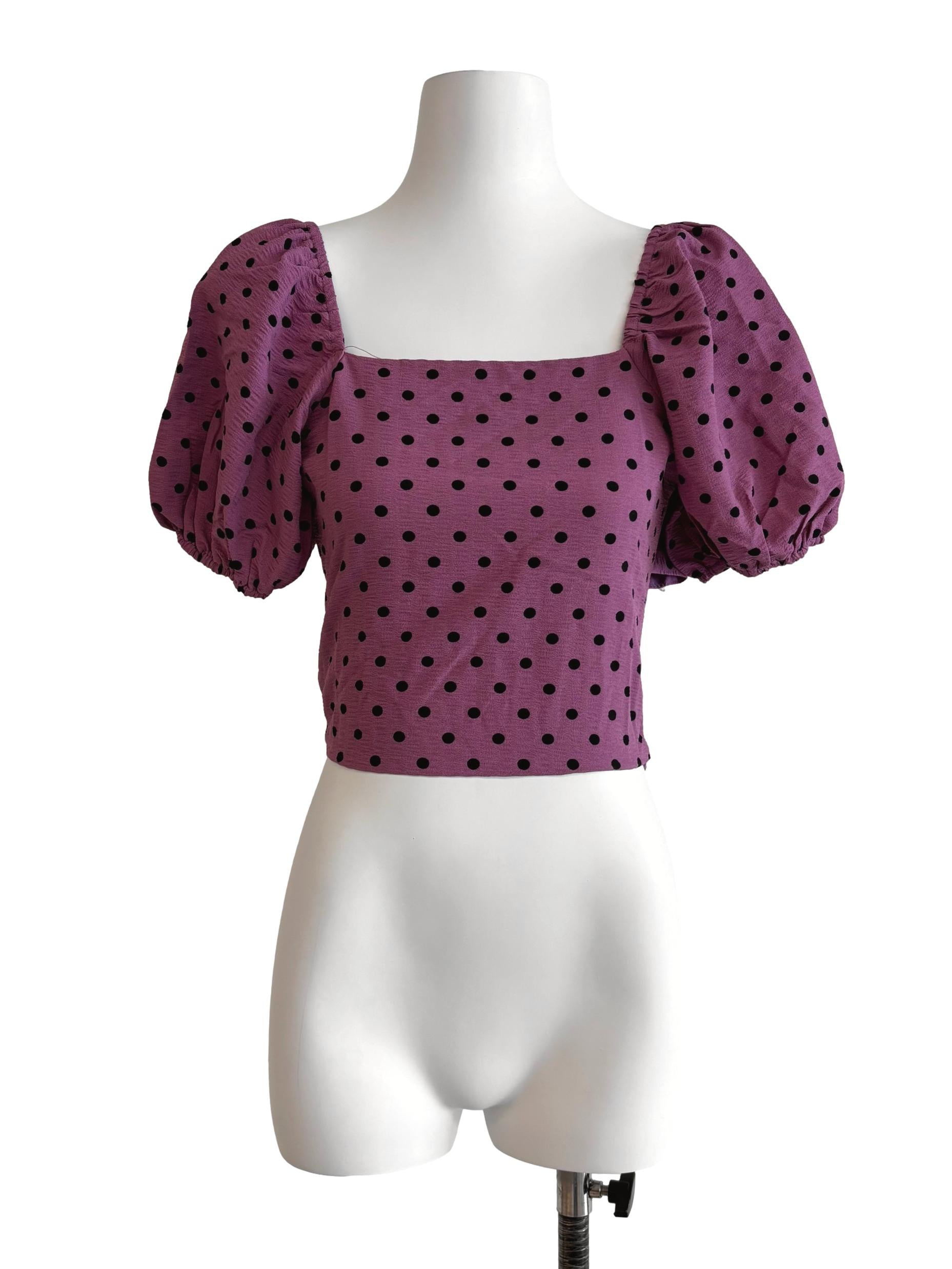 Grape Purple Polka Dot Puffy Blouse
