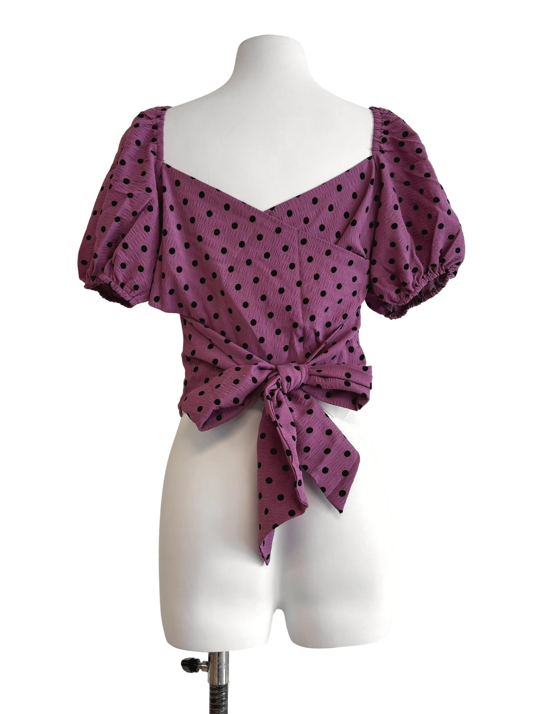 Grape Purple Polka Dot Puffy Blouse
