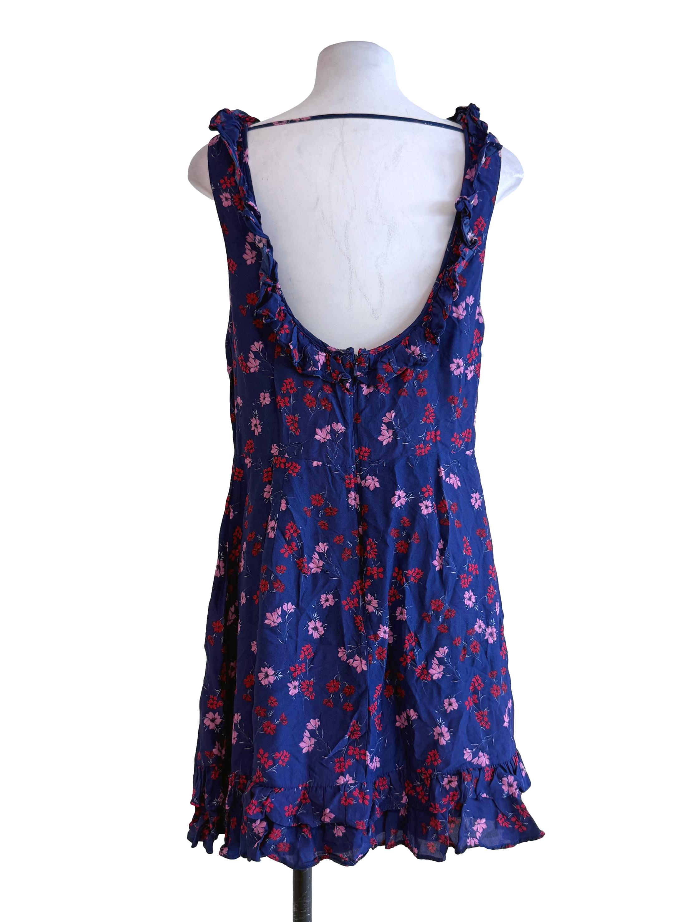 Floral Blue Sleeveless Mini Dress
