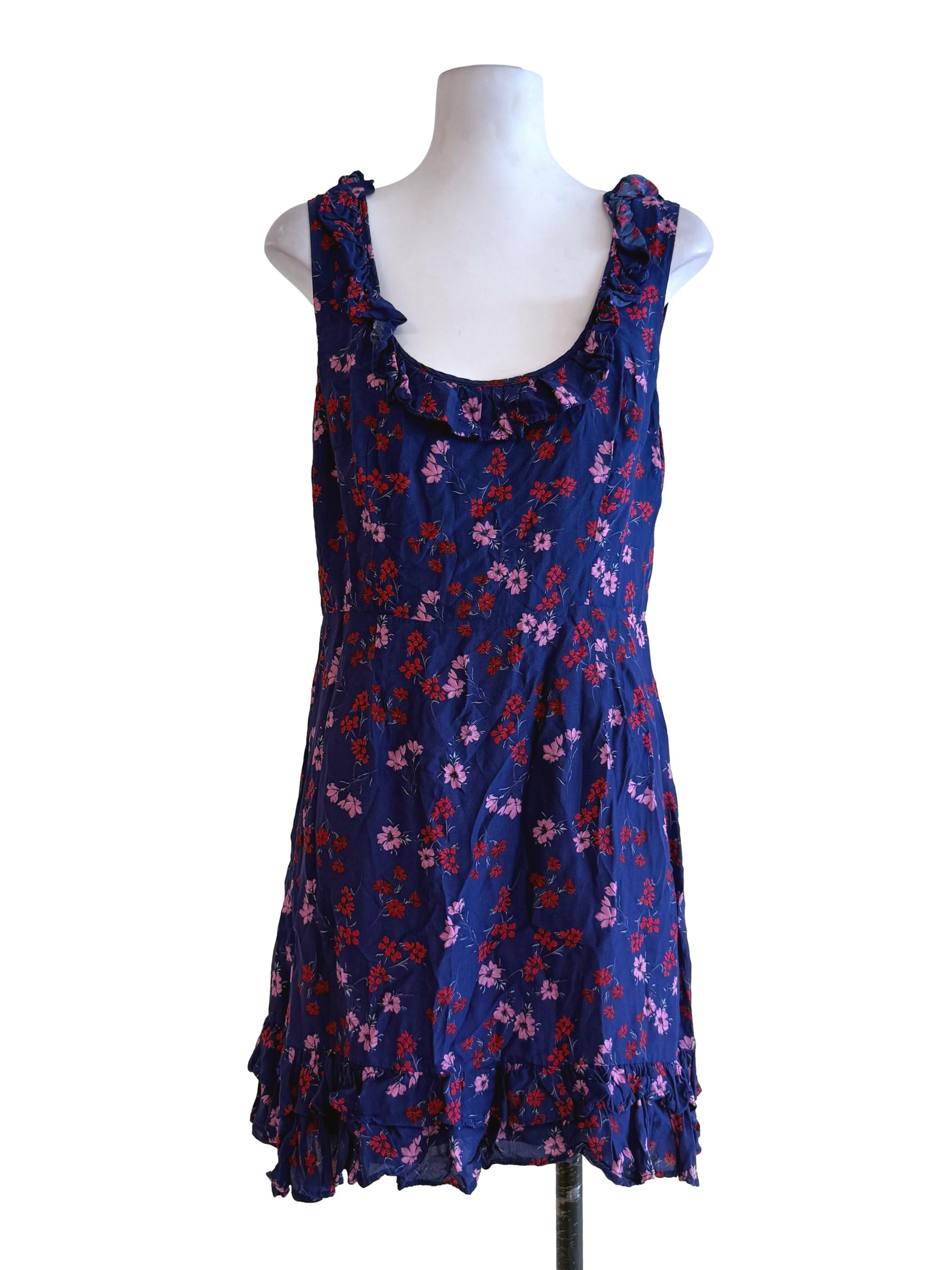 Floral Blue Sleeveless Mini Dress
