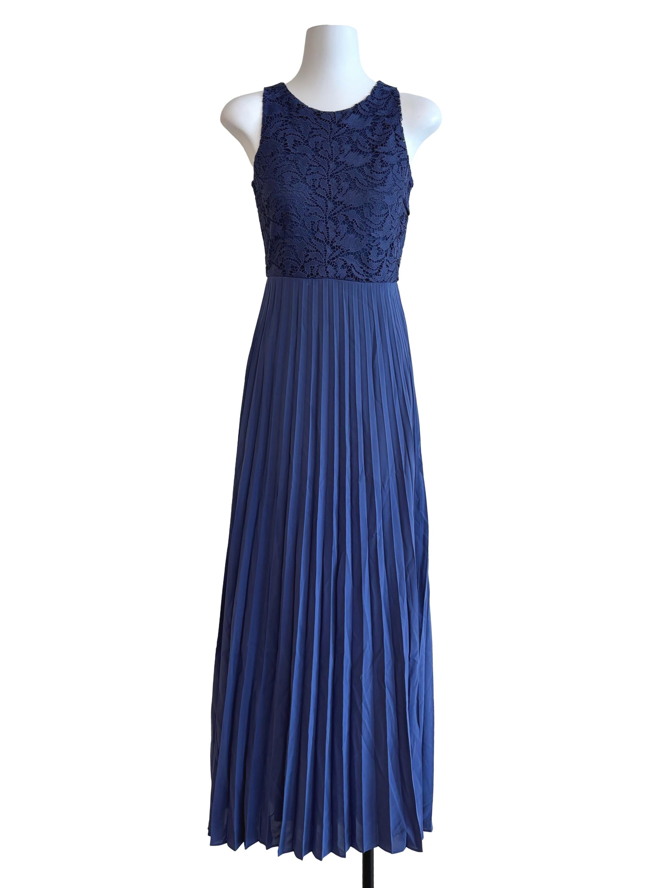 Berry Blue Pleated Lace Dress