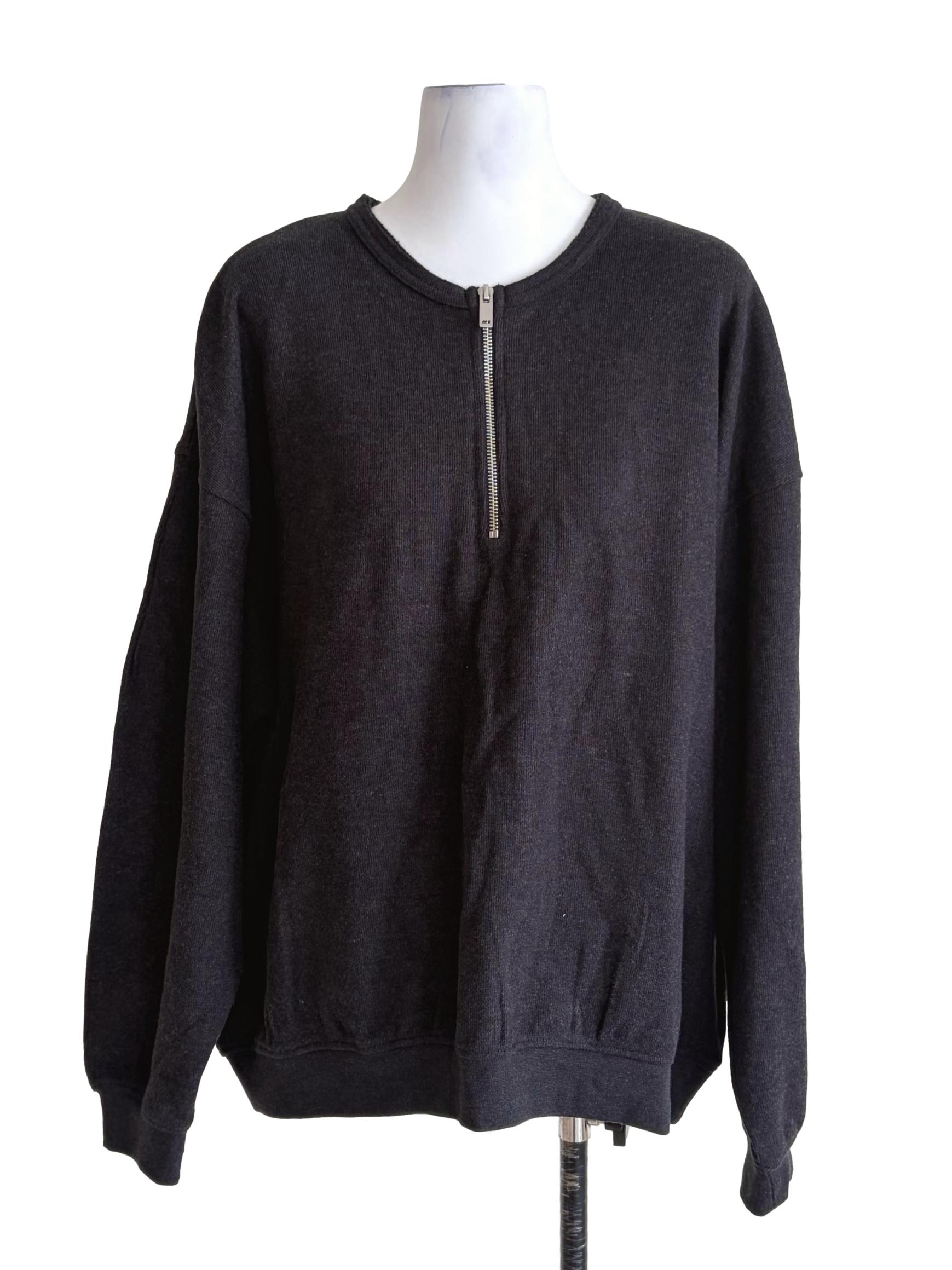 Charcoal Black Half-Zipper Fitted Hem Top