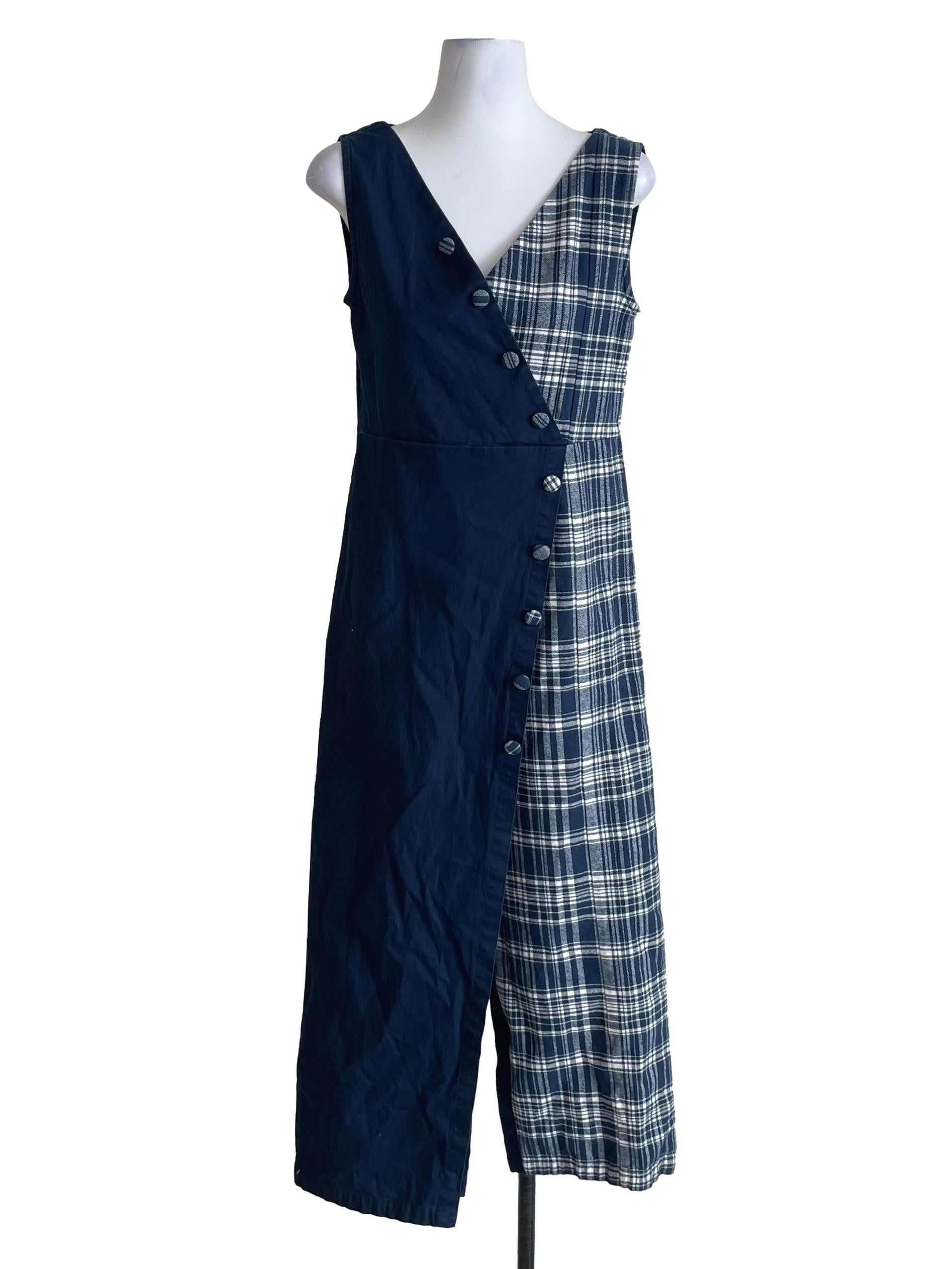 Denim Blue Tartan Wendy Wrap Jumpsuit
