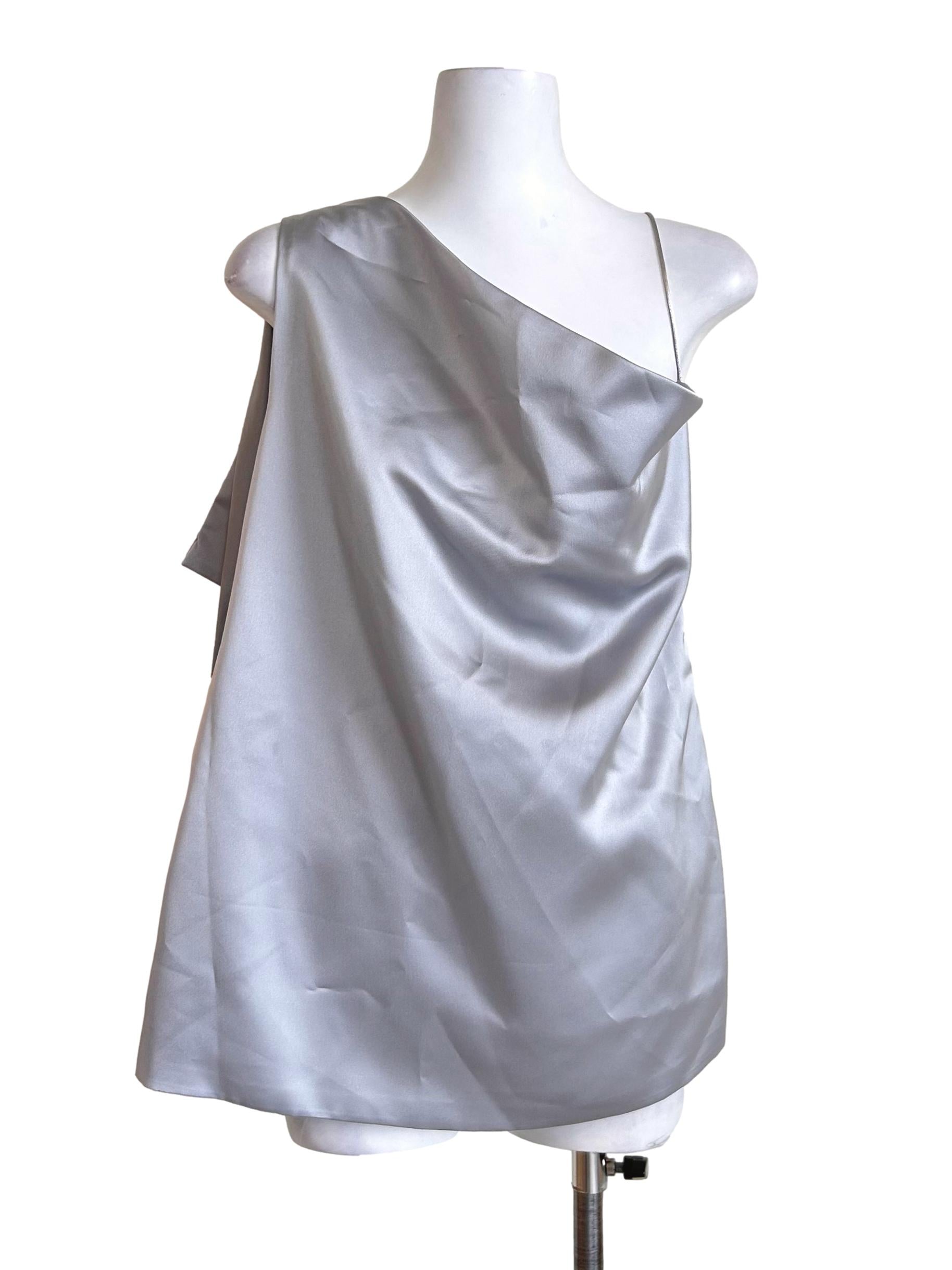 Silver Satin Asymmetric Draped Top