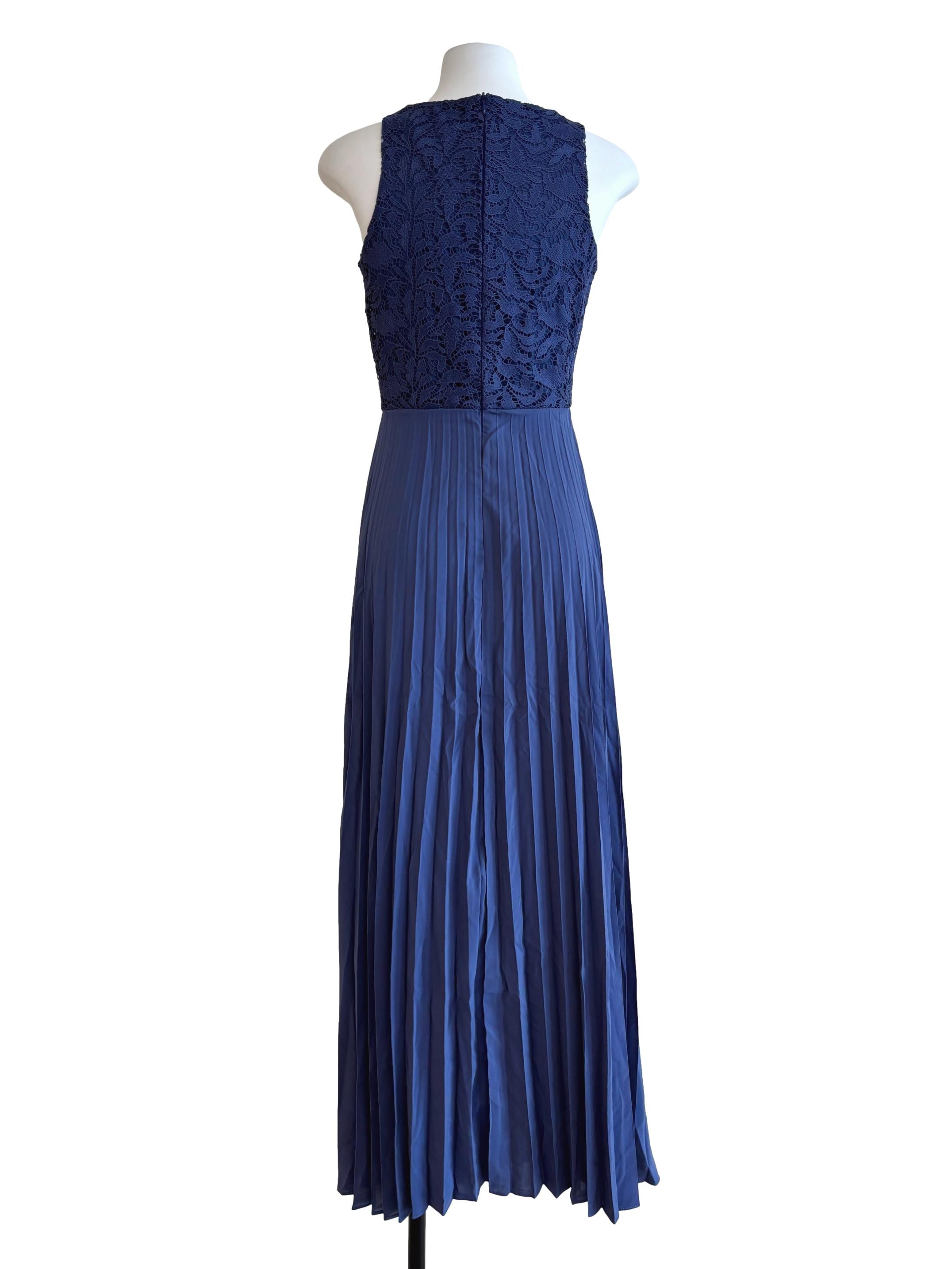 Berry Blue Pleated Lace Dress
