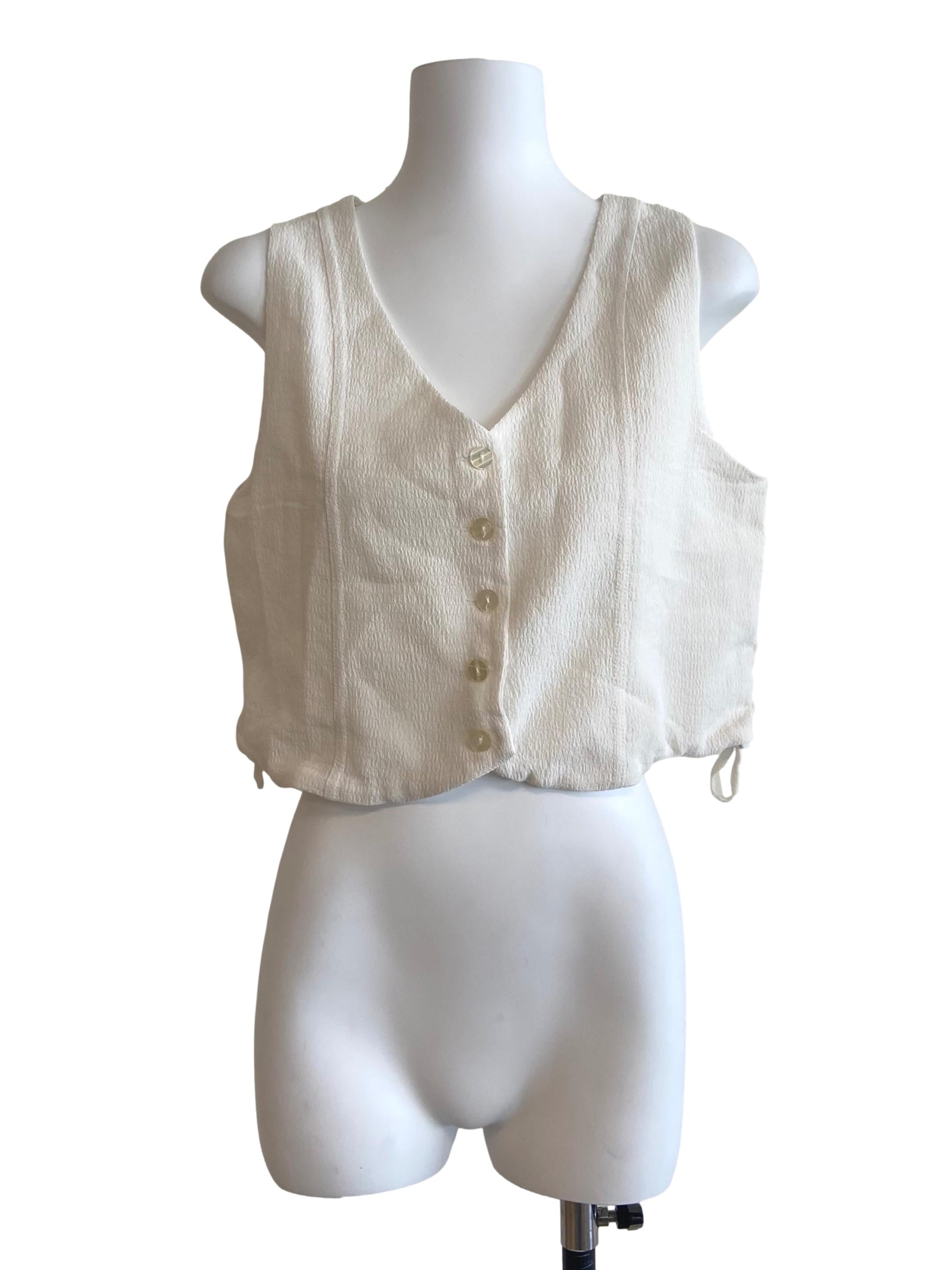 Cream Sleeveless Button Down Crop Top