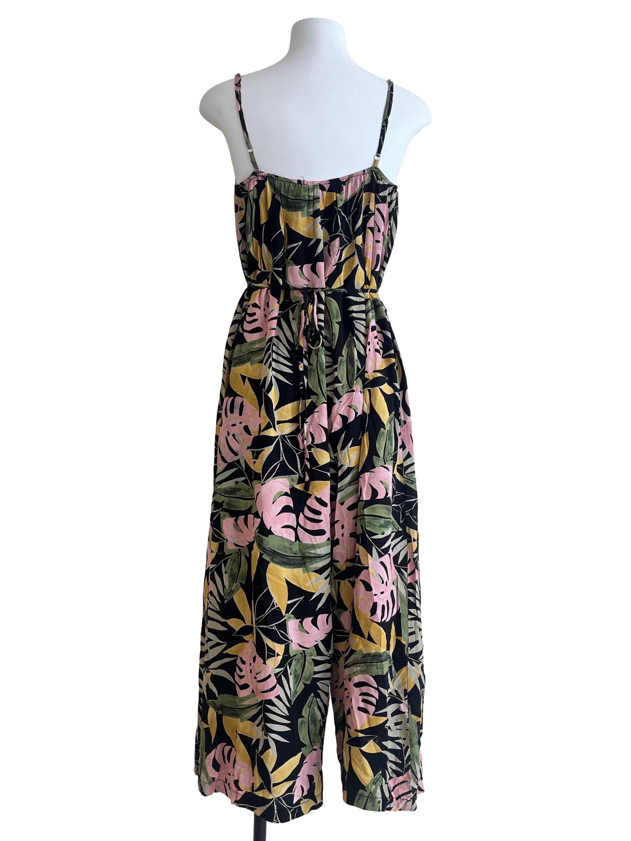 Black Tropical Prints Spaghetti Strap Jumpsuit