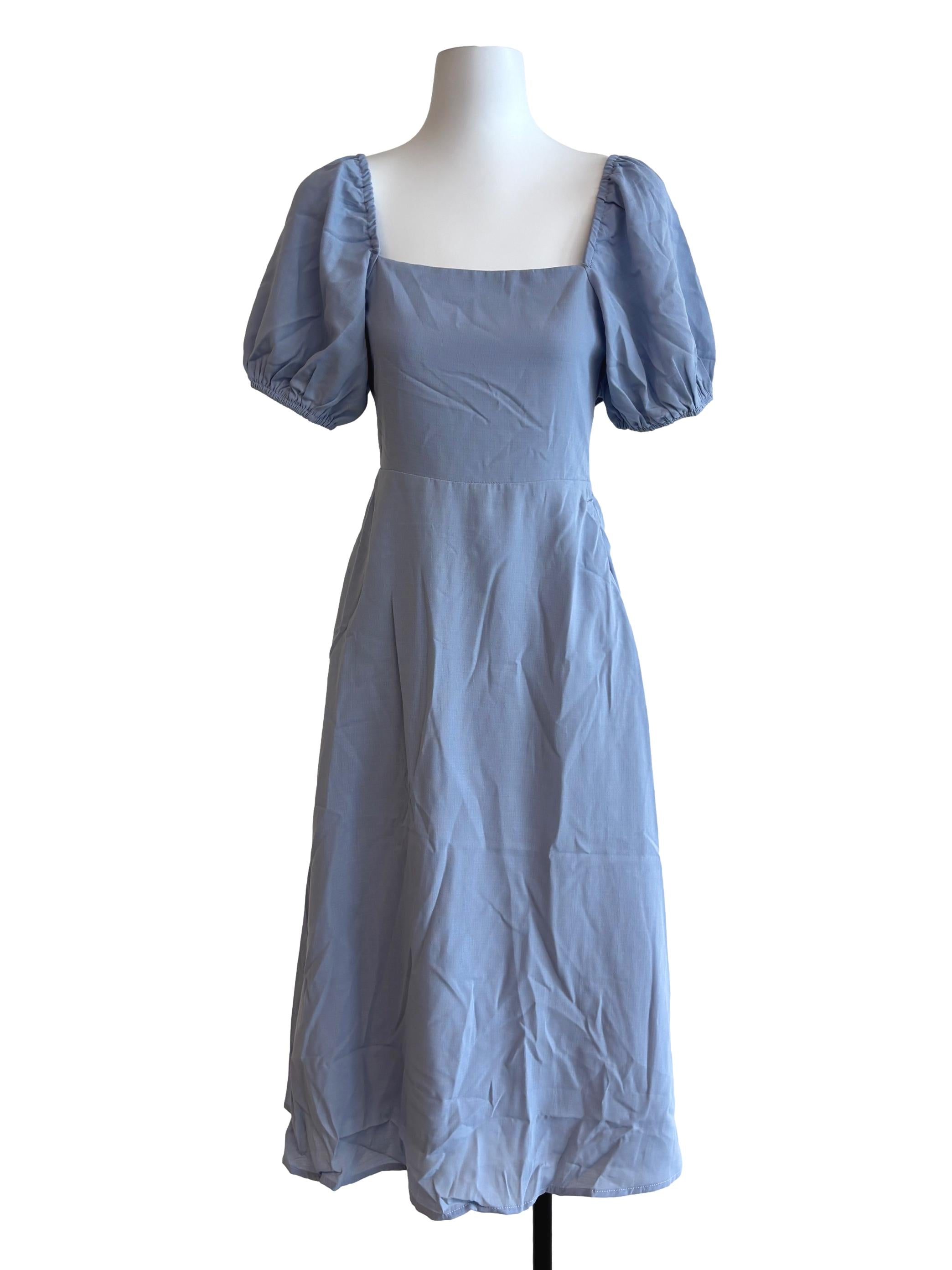 Sky Blue Princess Cut Midi Dress