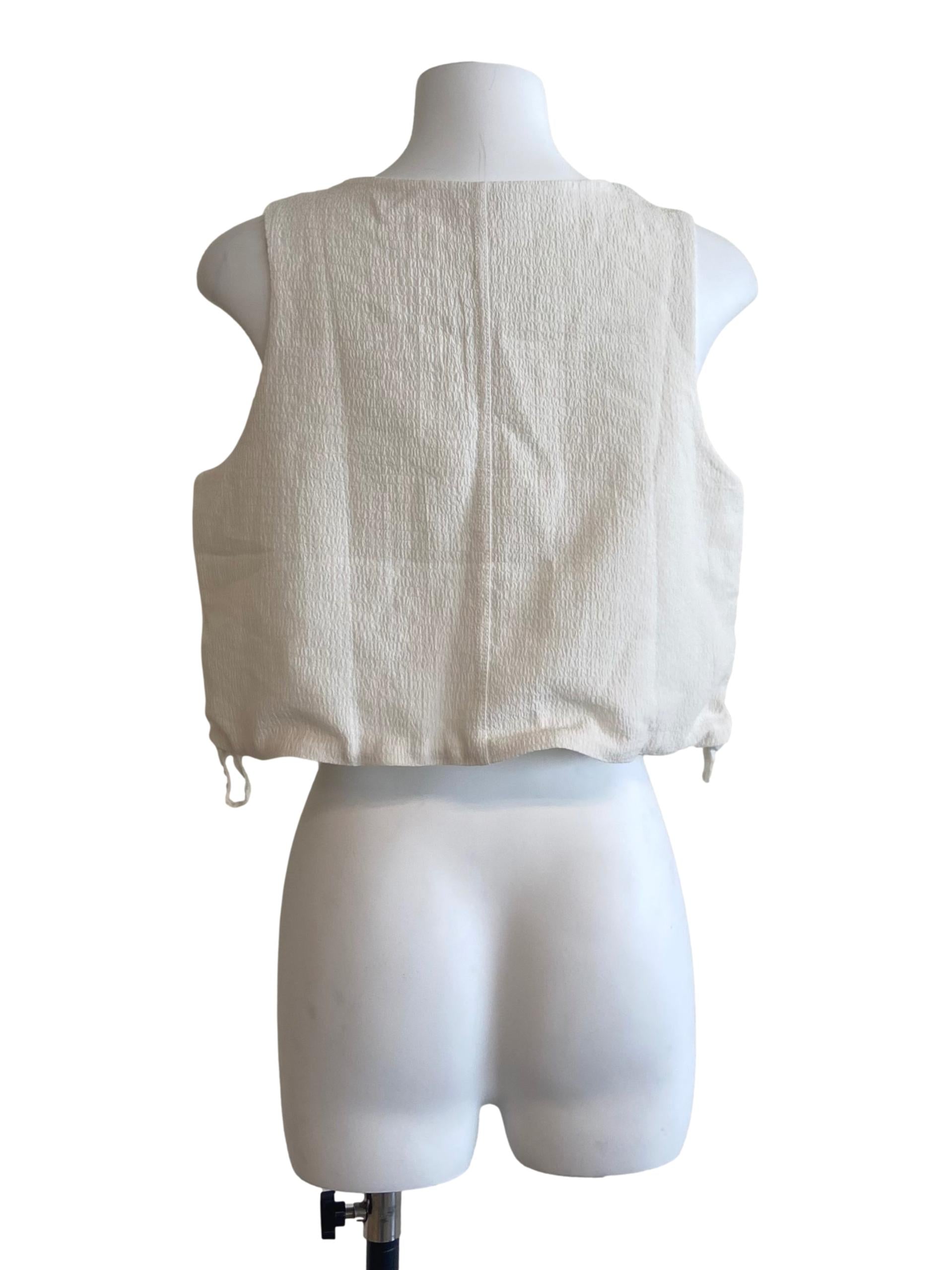 Cream Sleeveless Button Down Crop Top