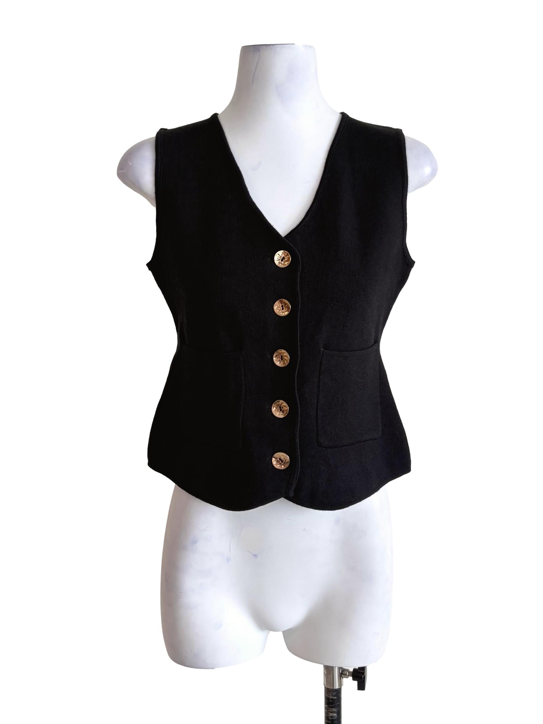 Black V-Neck Button Down Sleeveless Top