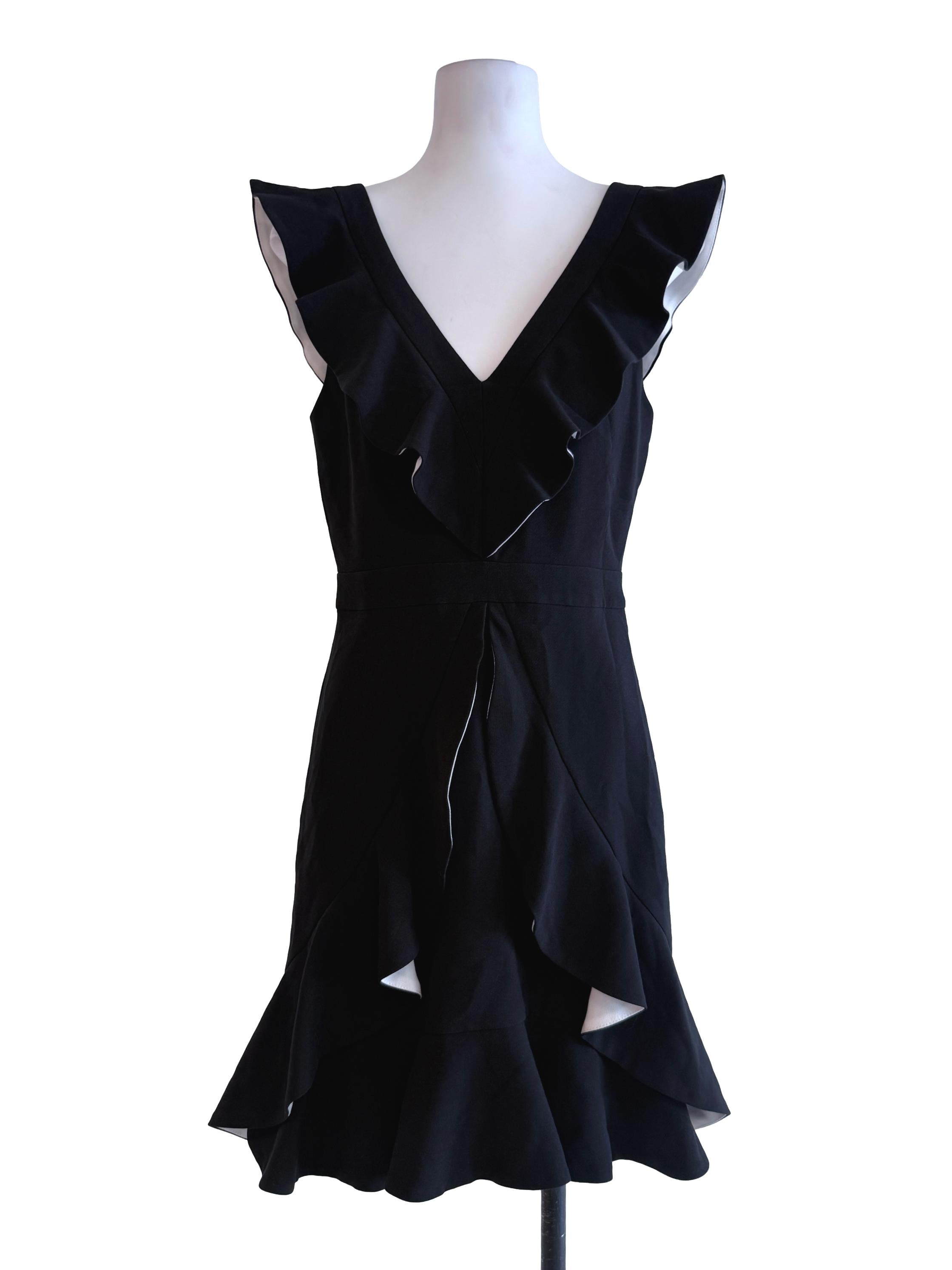 Black Plain V Neck Irregular Dress