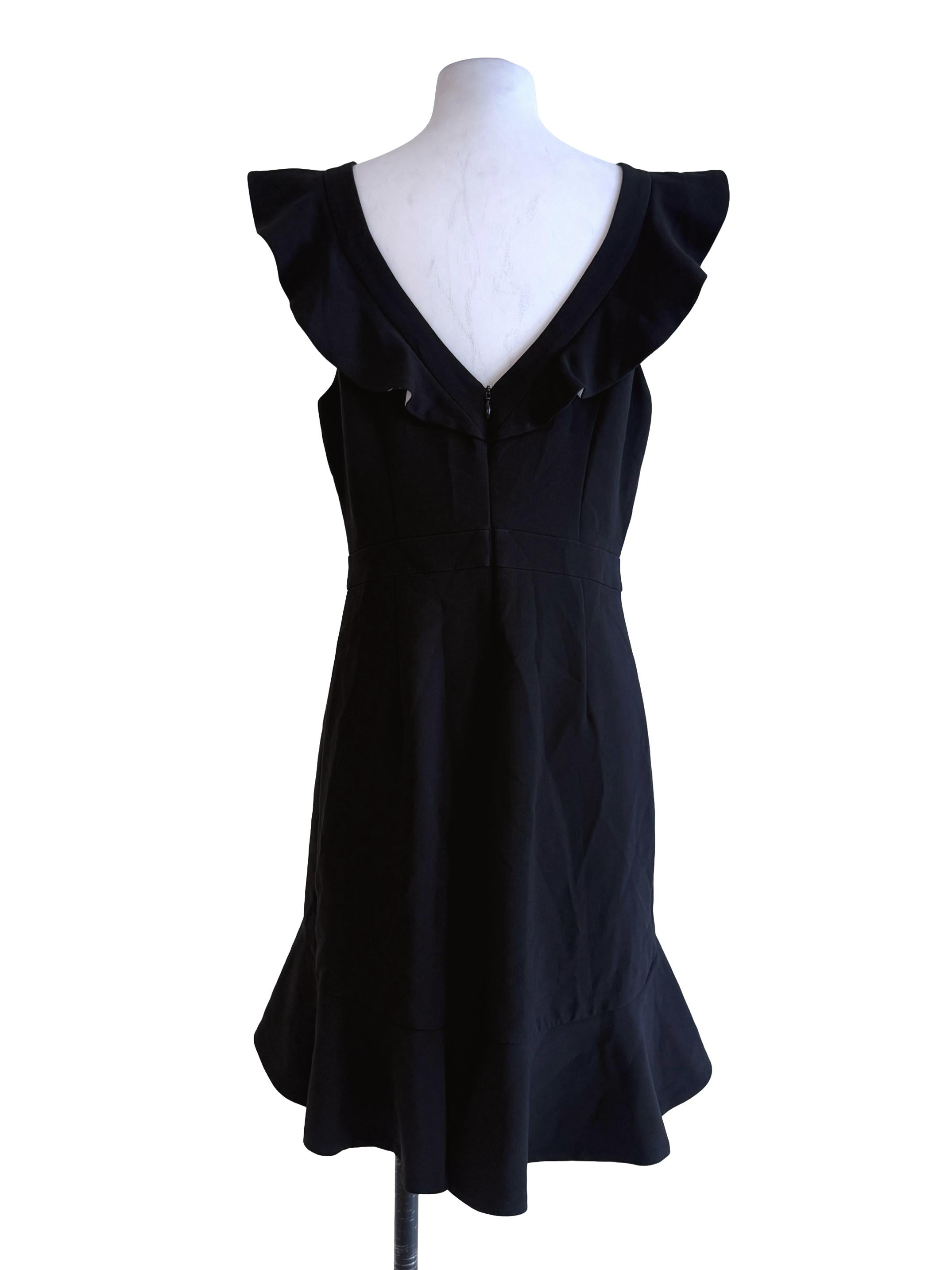 Black Plain V Neck Irregular Dress
