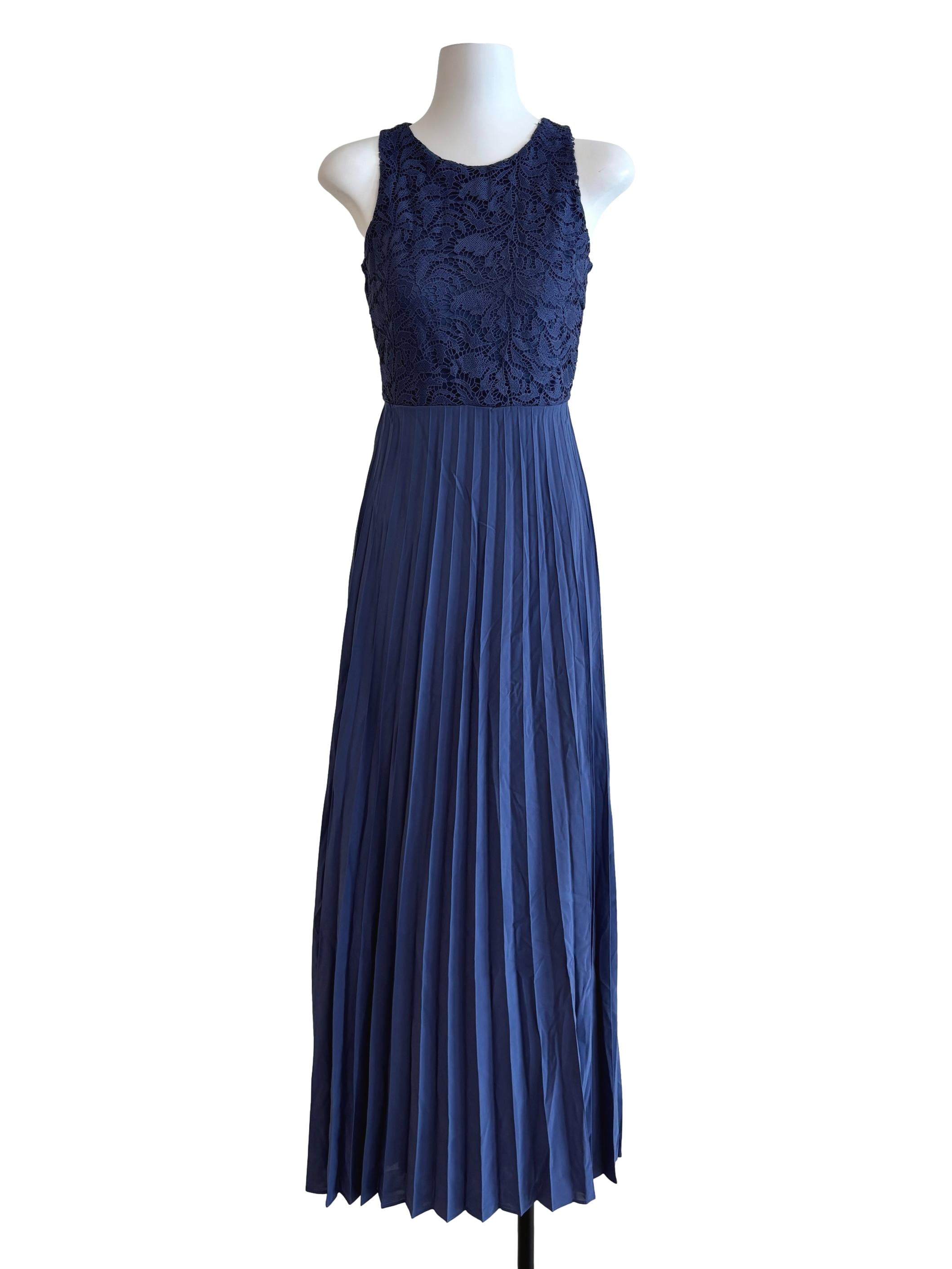 Berry Blue Pleated Lace Dress