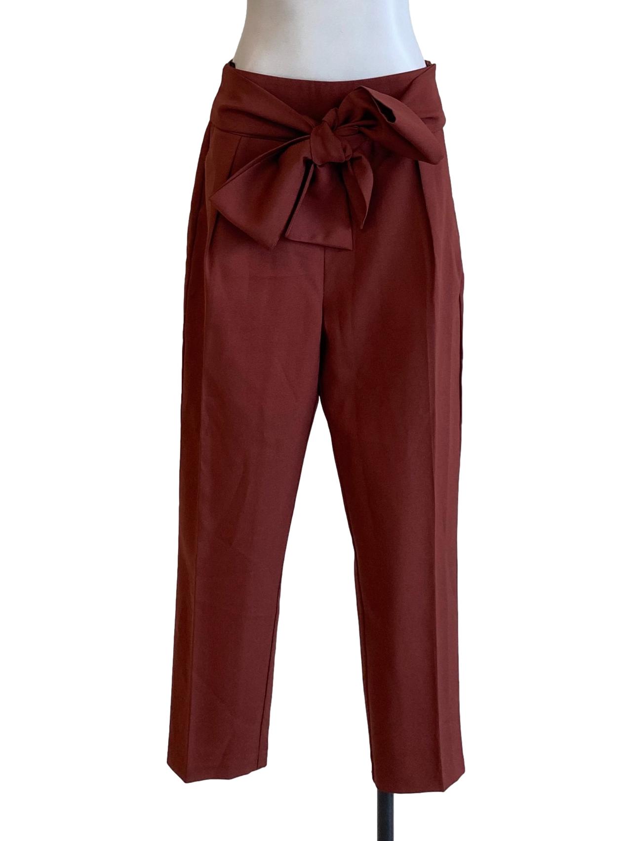 Walnut Brown Tie Front Tailored Pegged Pants
