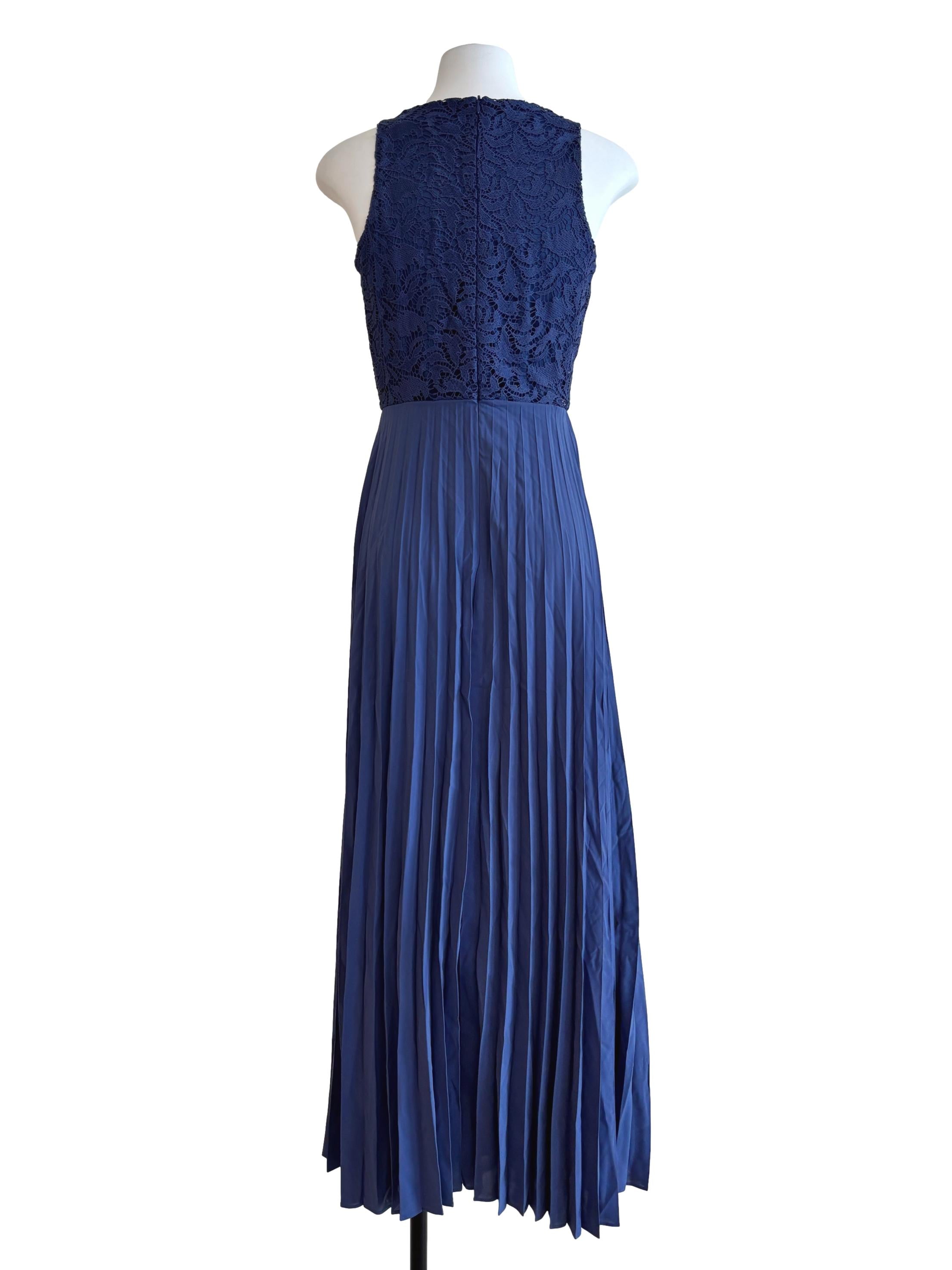 Berry Blue Pleated Lace Dress