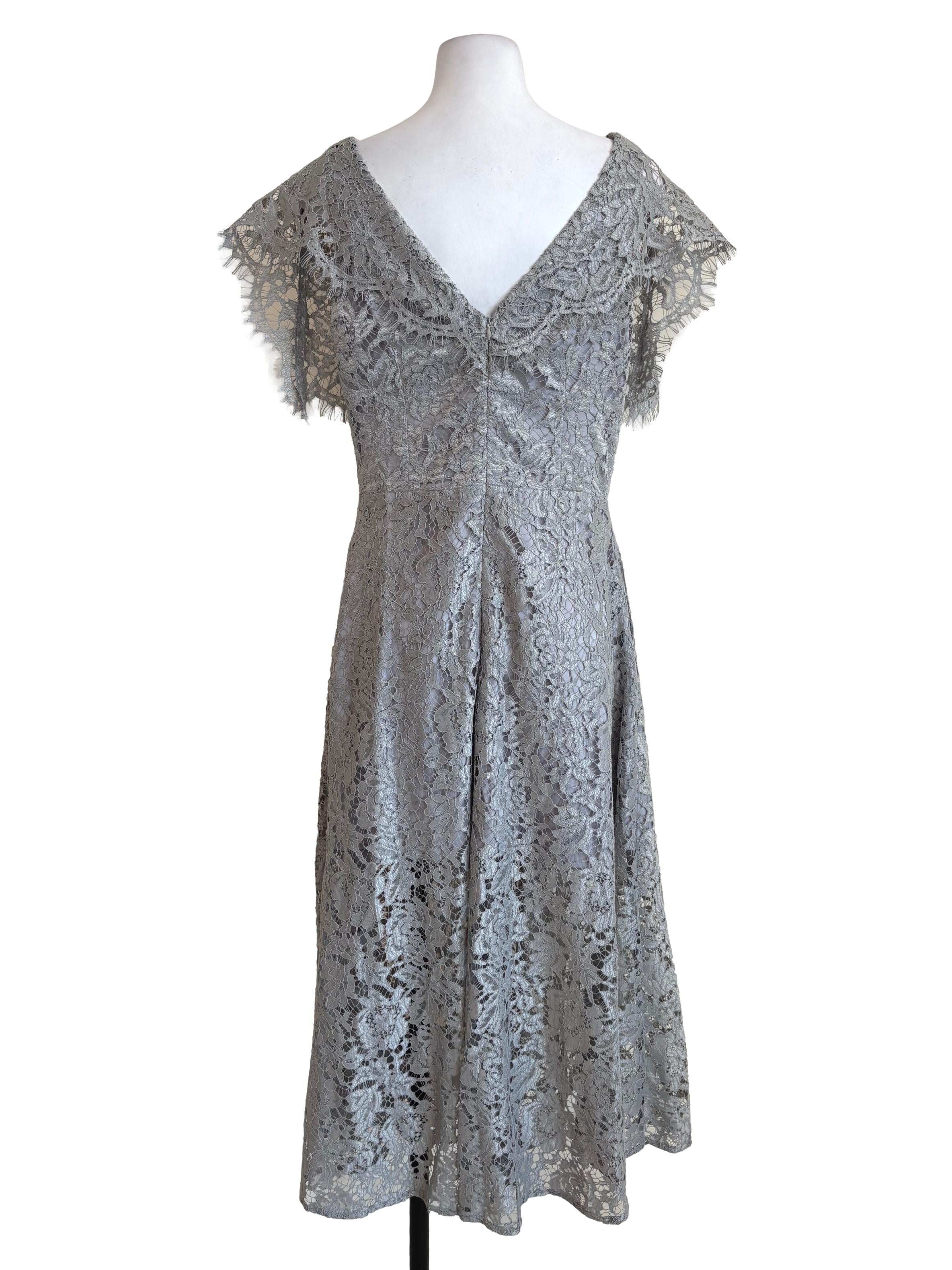 Grey Lace Full Length Dress