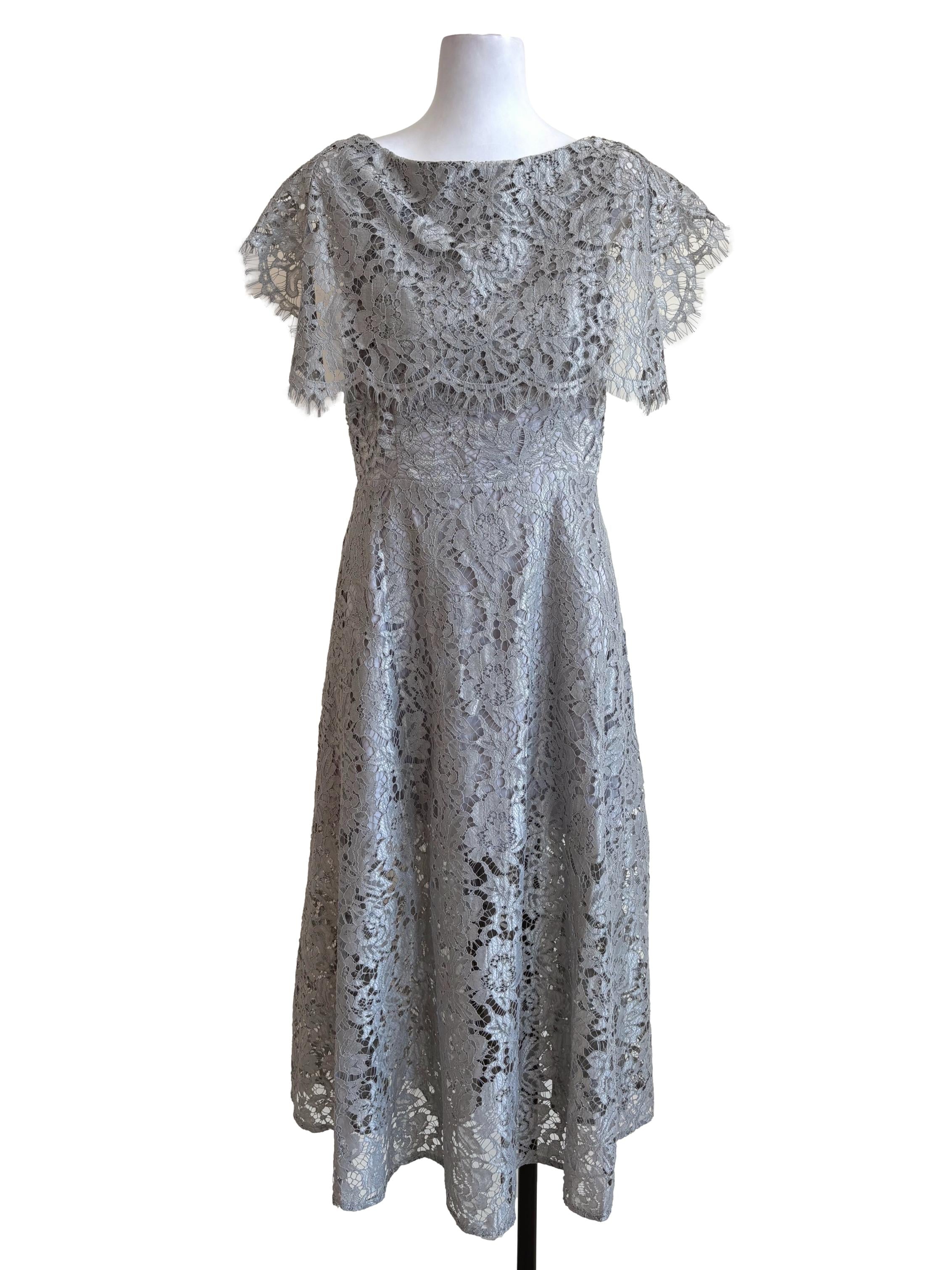 Grey Lace Full Length Dress