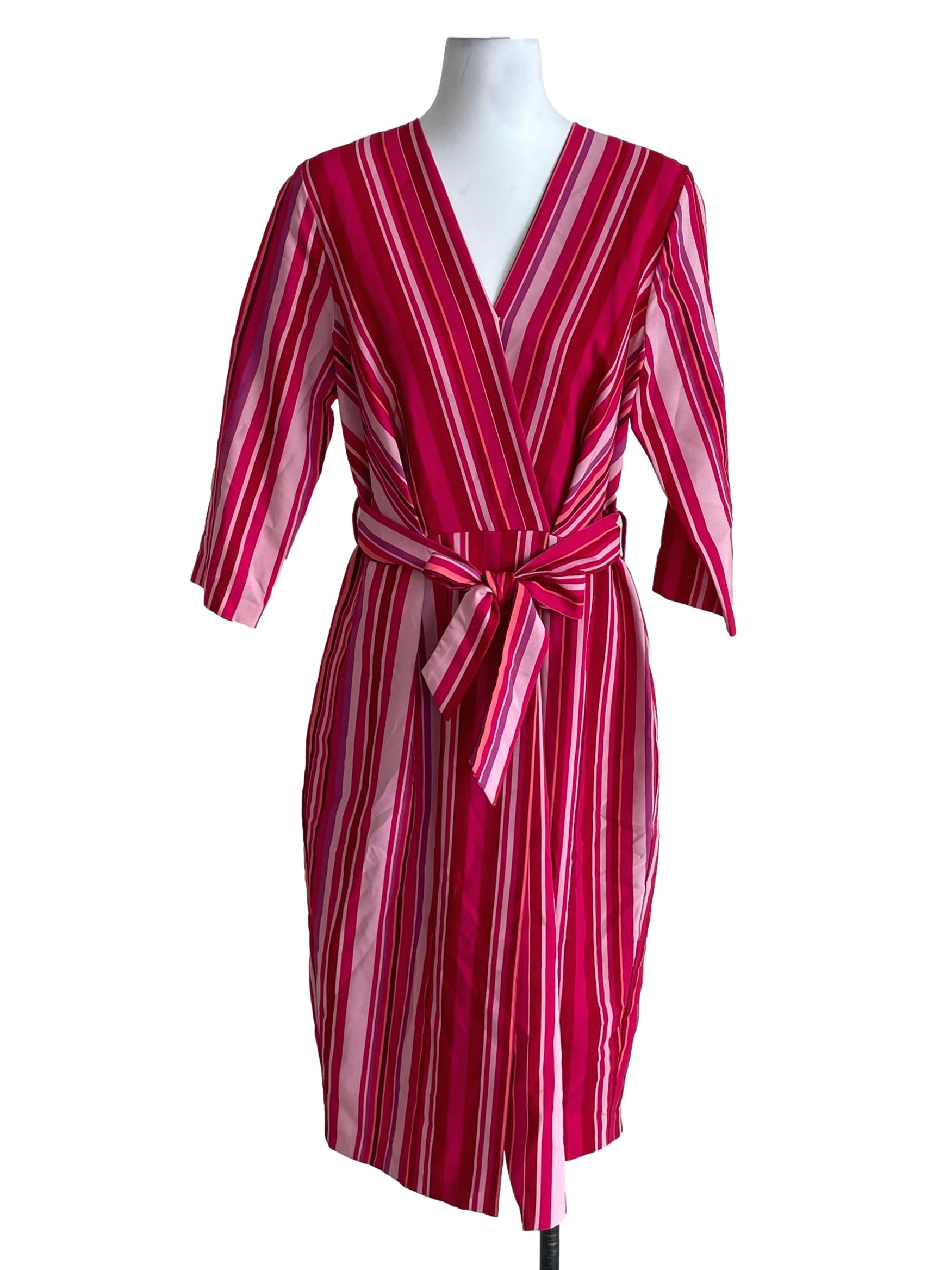 Pink Contrast Stripes Wendy Wrap Dress