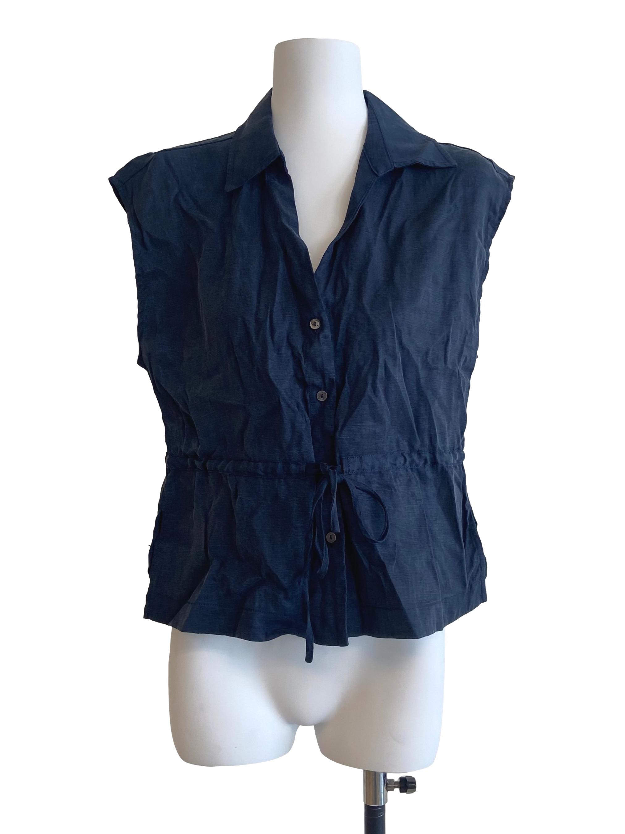 Navy Viscose Cap-Sleeve Blouse OSN