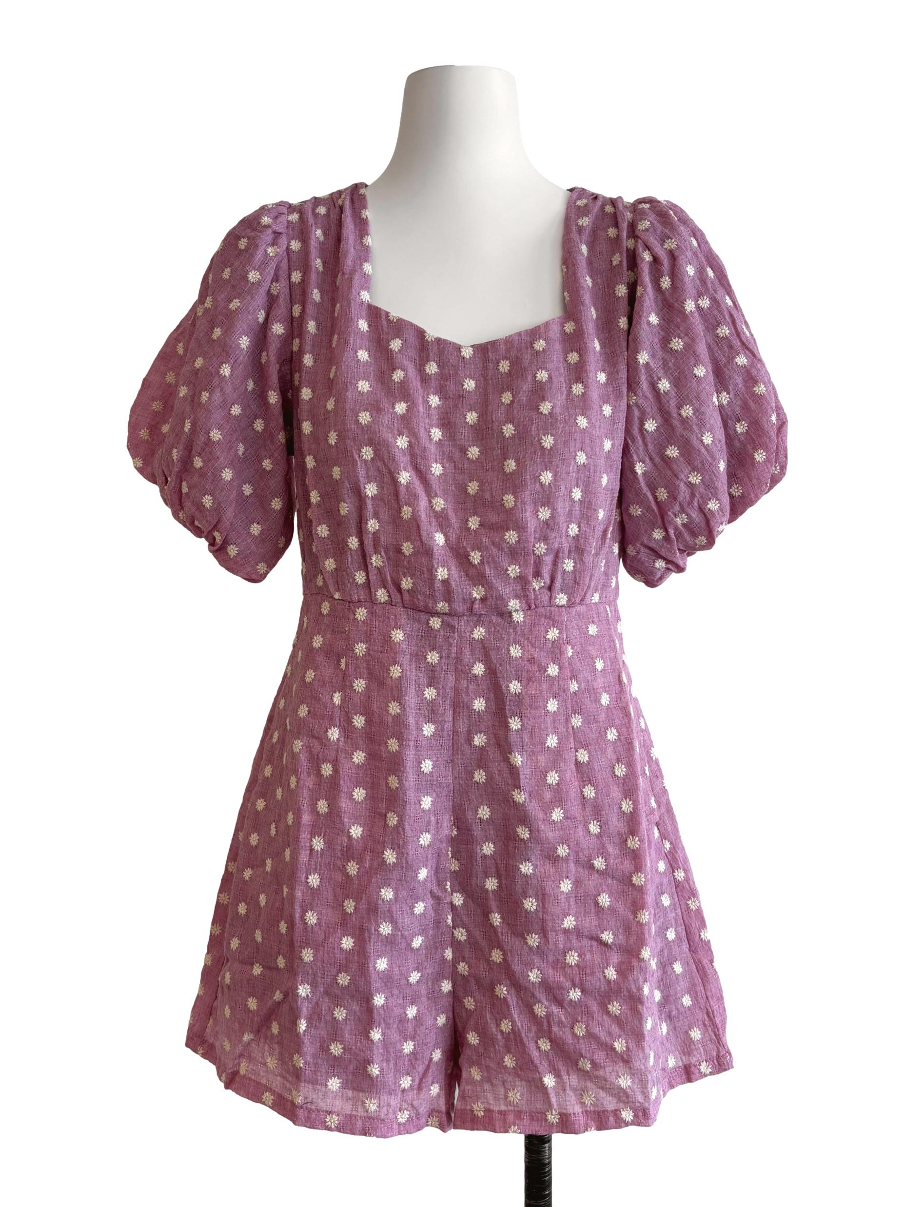 Taffy Pink Embroidered Romper