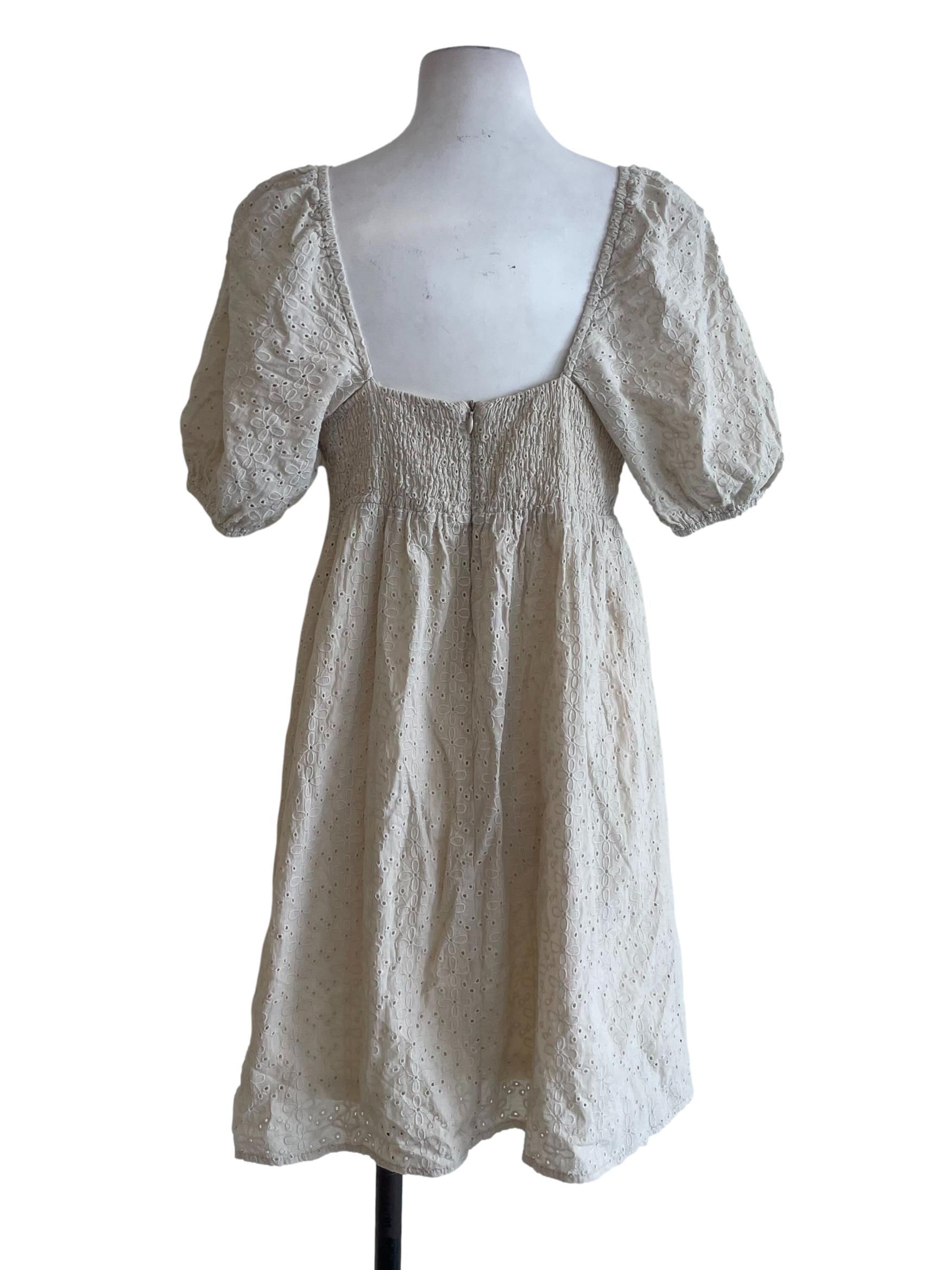 Pastel Beige Floral Embroidered Dress