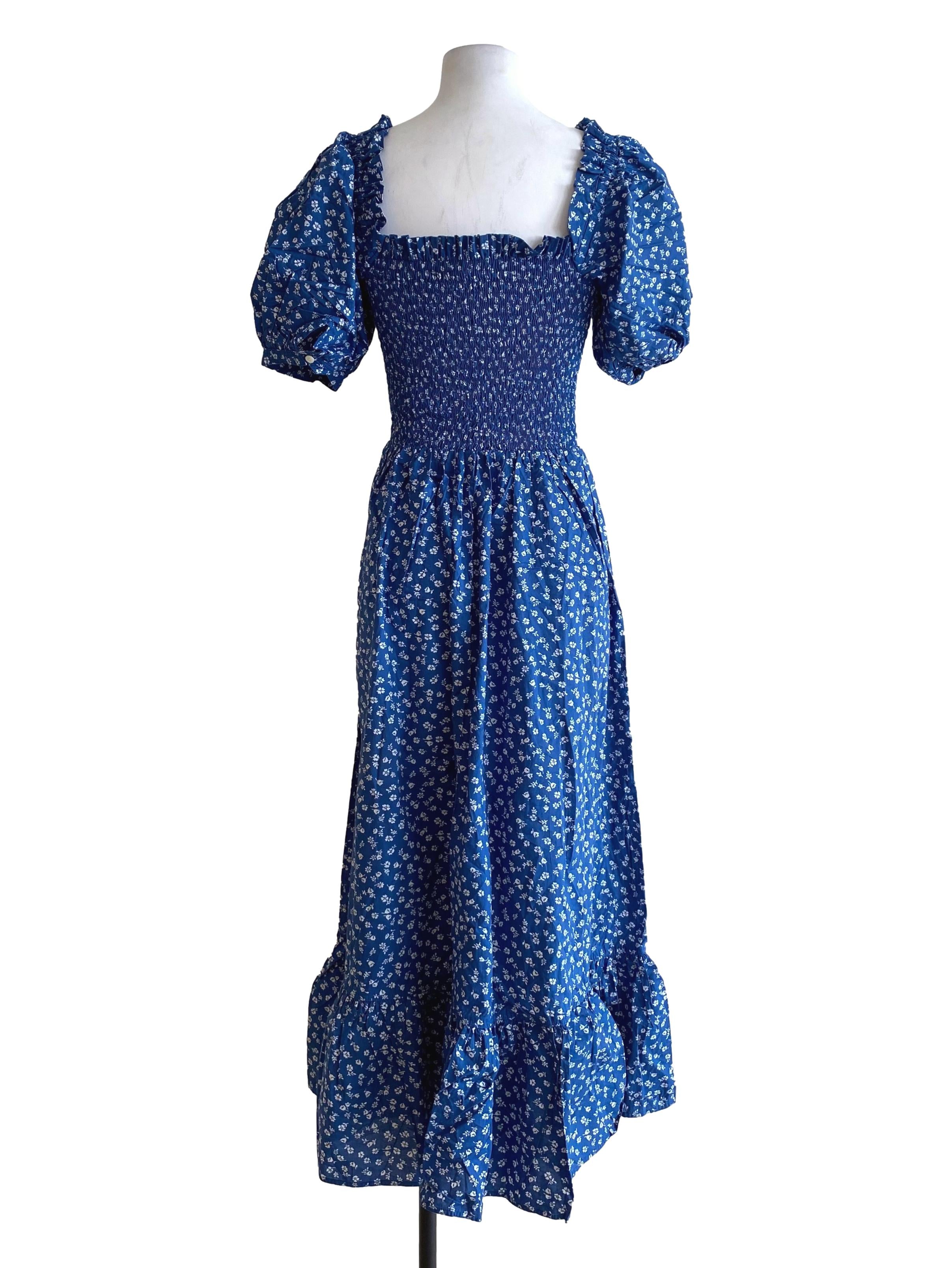 Lapis Blue White Floral Pattern Dress