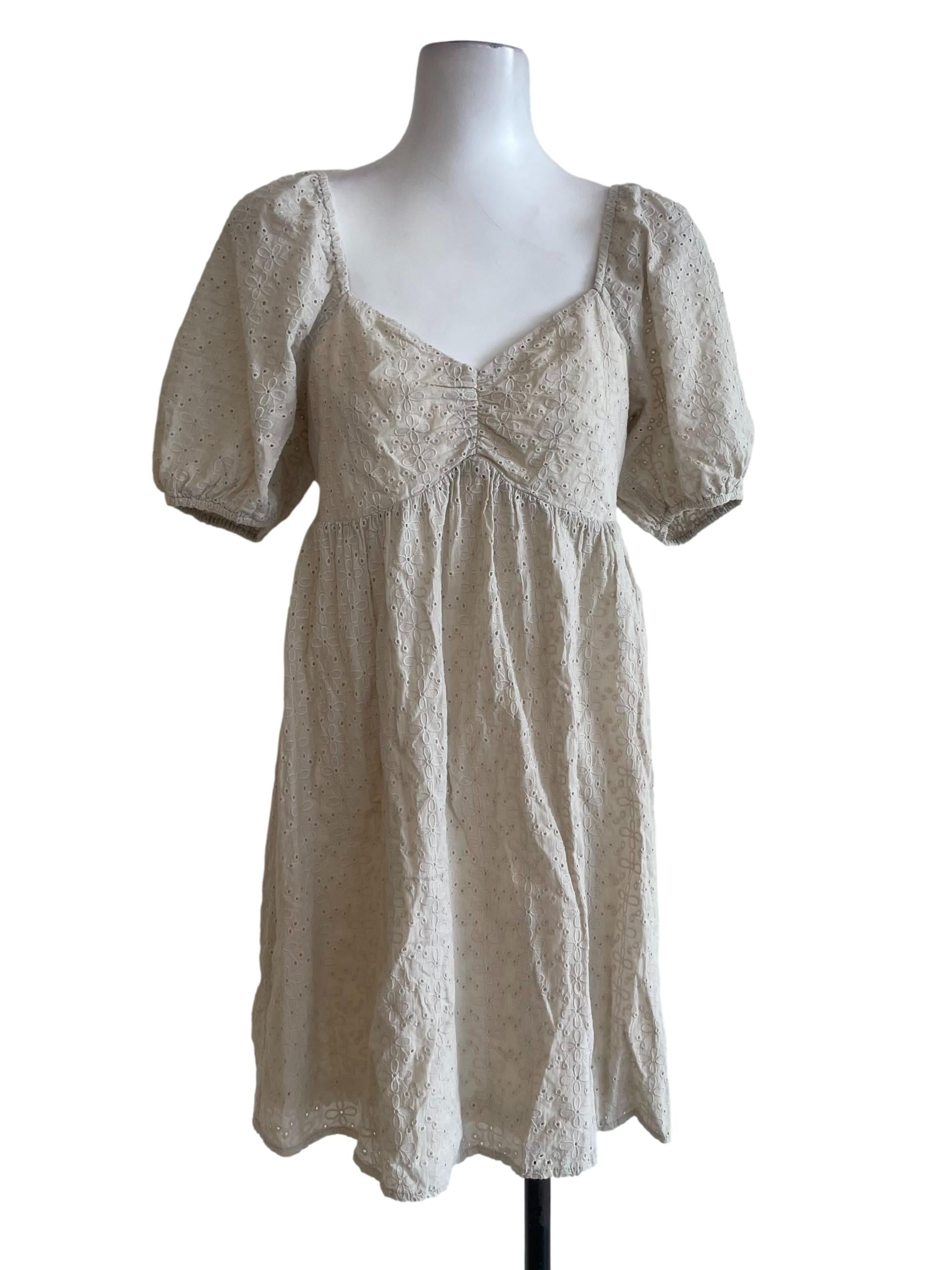 Pastel Beige Floral Embroidered Dress