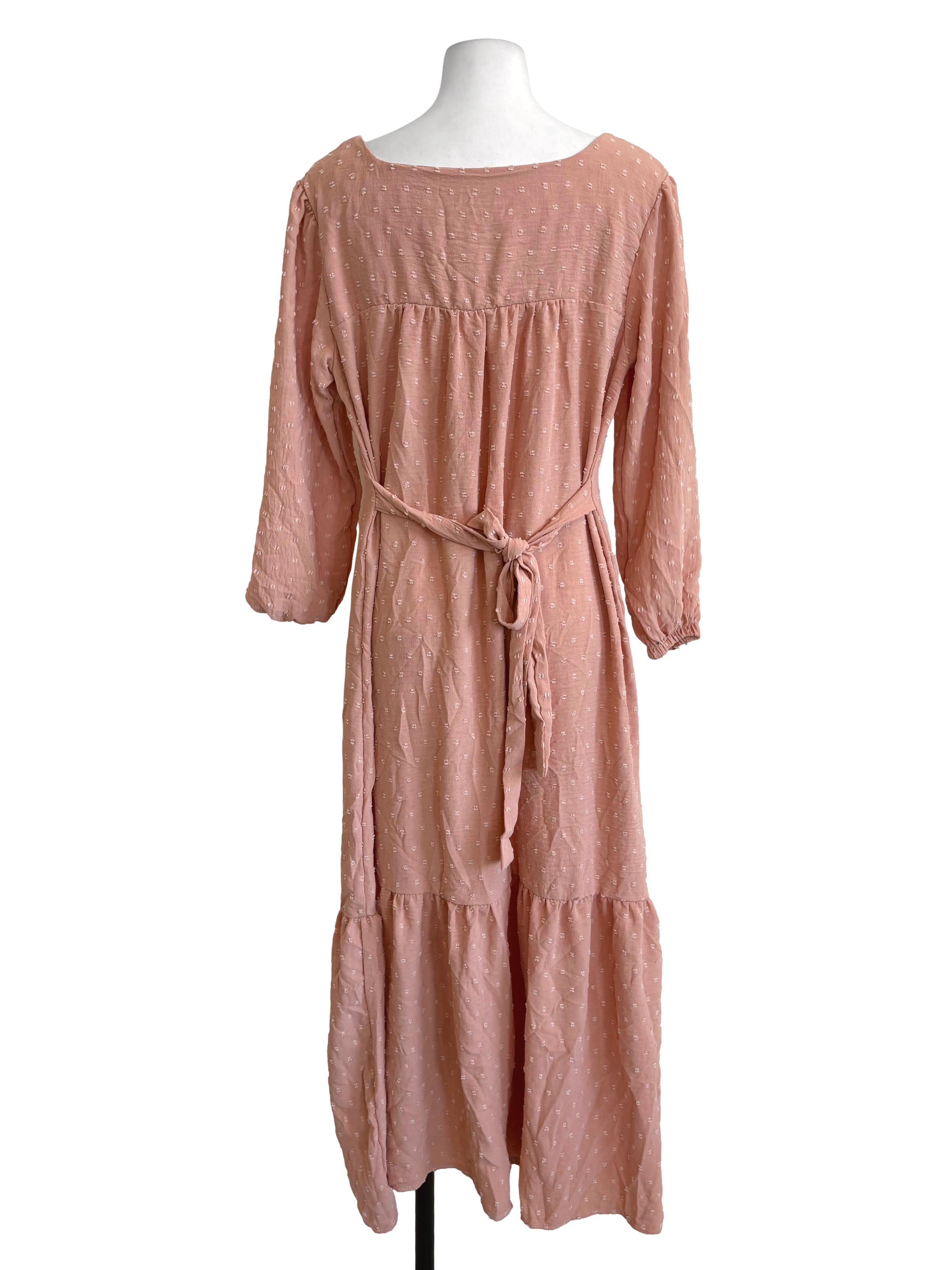 Peach Swiss Dots Yoke Dress