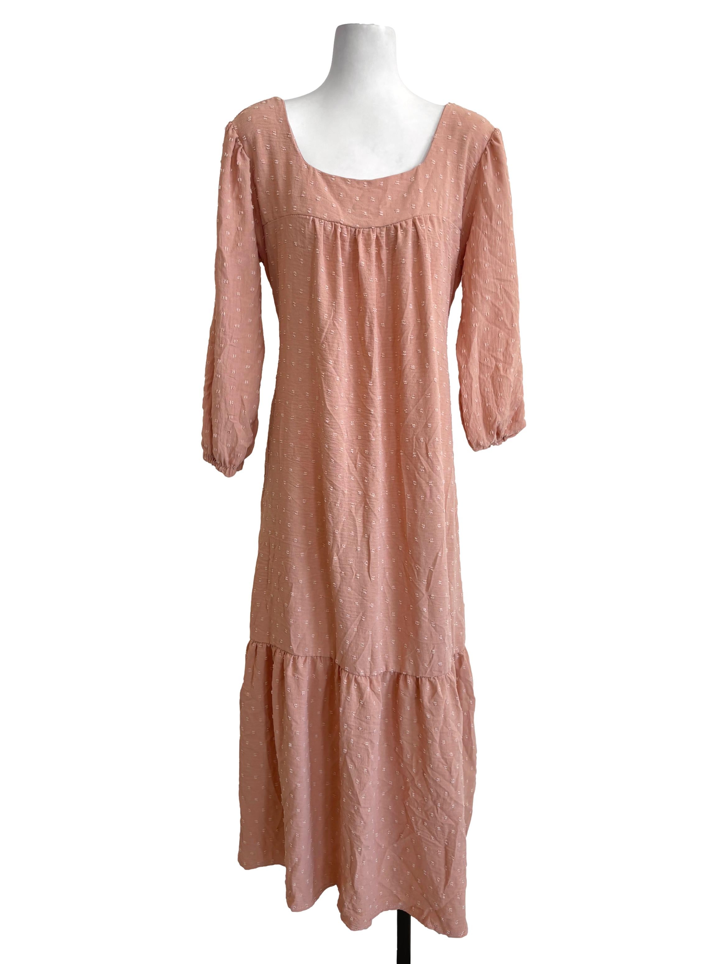 Peach Swiss Dots Yoke Dress