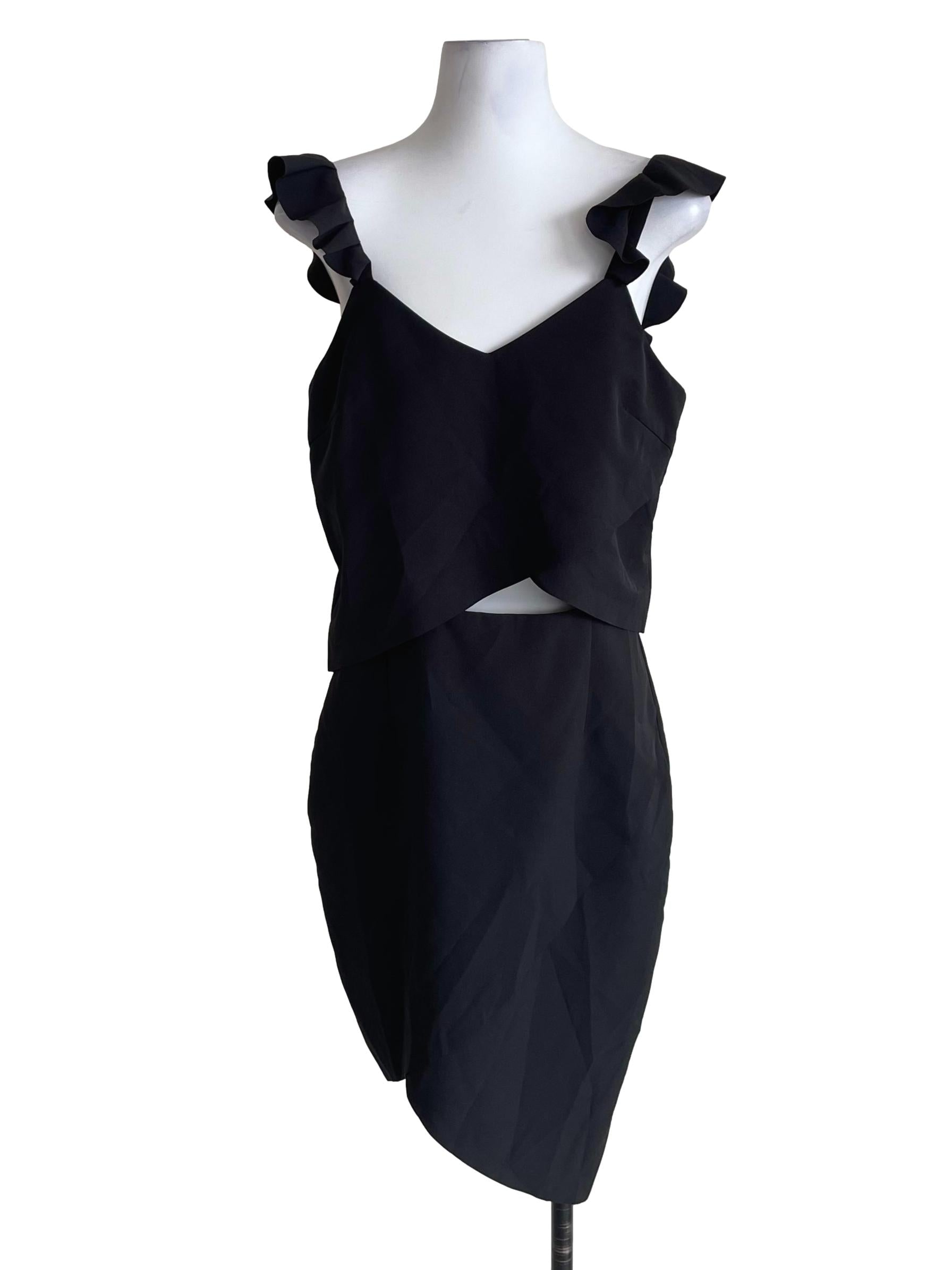 Charcoal Black Ruffle Strap Slip Dress
