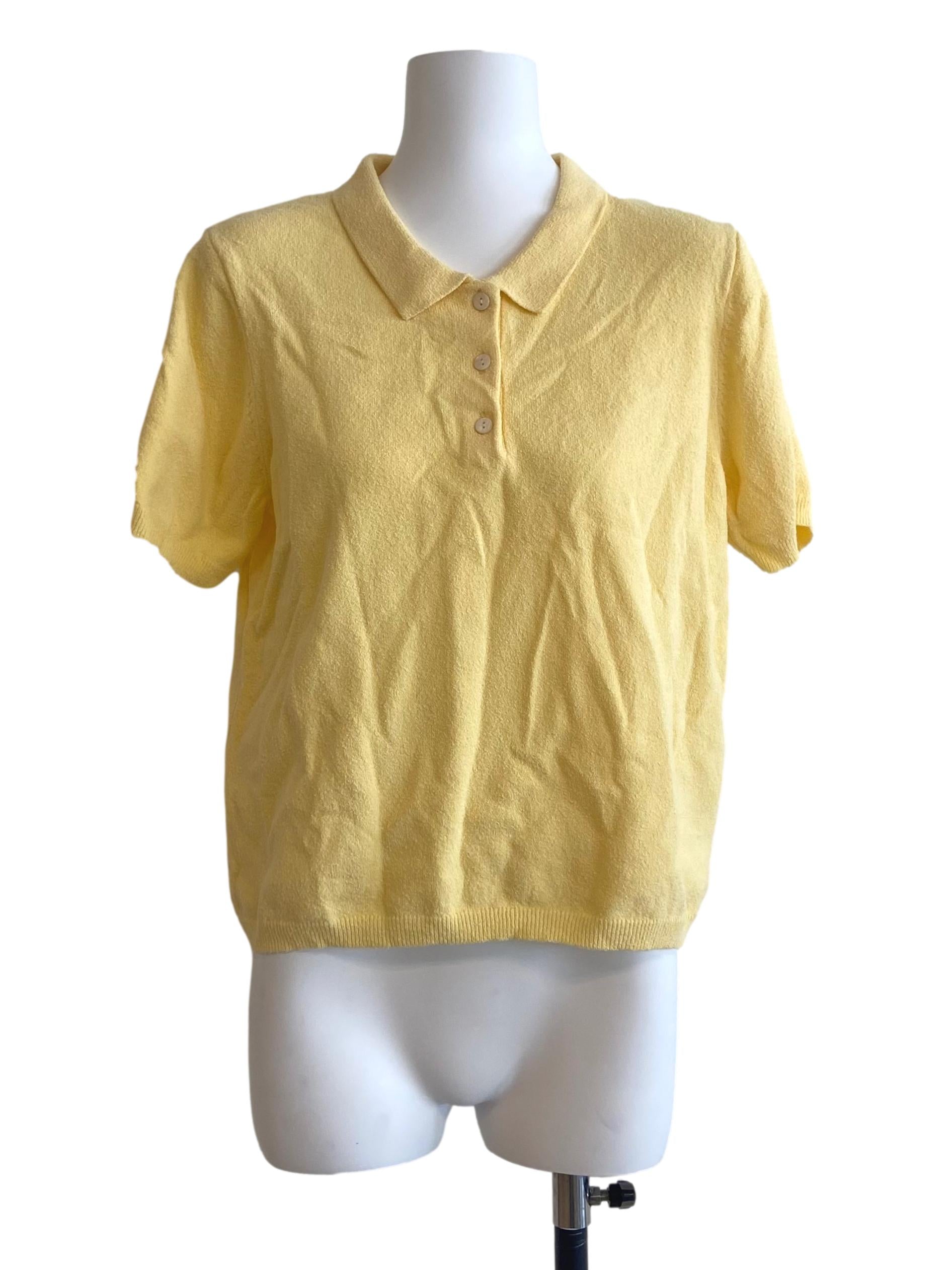 Light Yellow Bouclé Knit Polo Top OSN