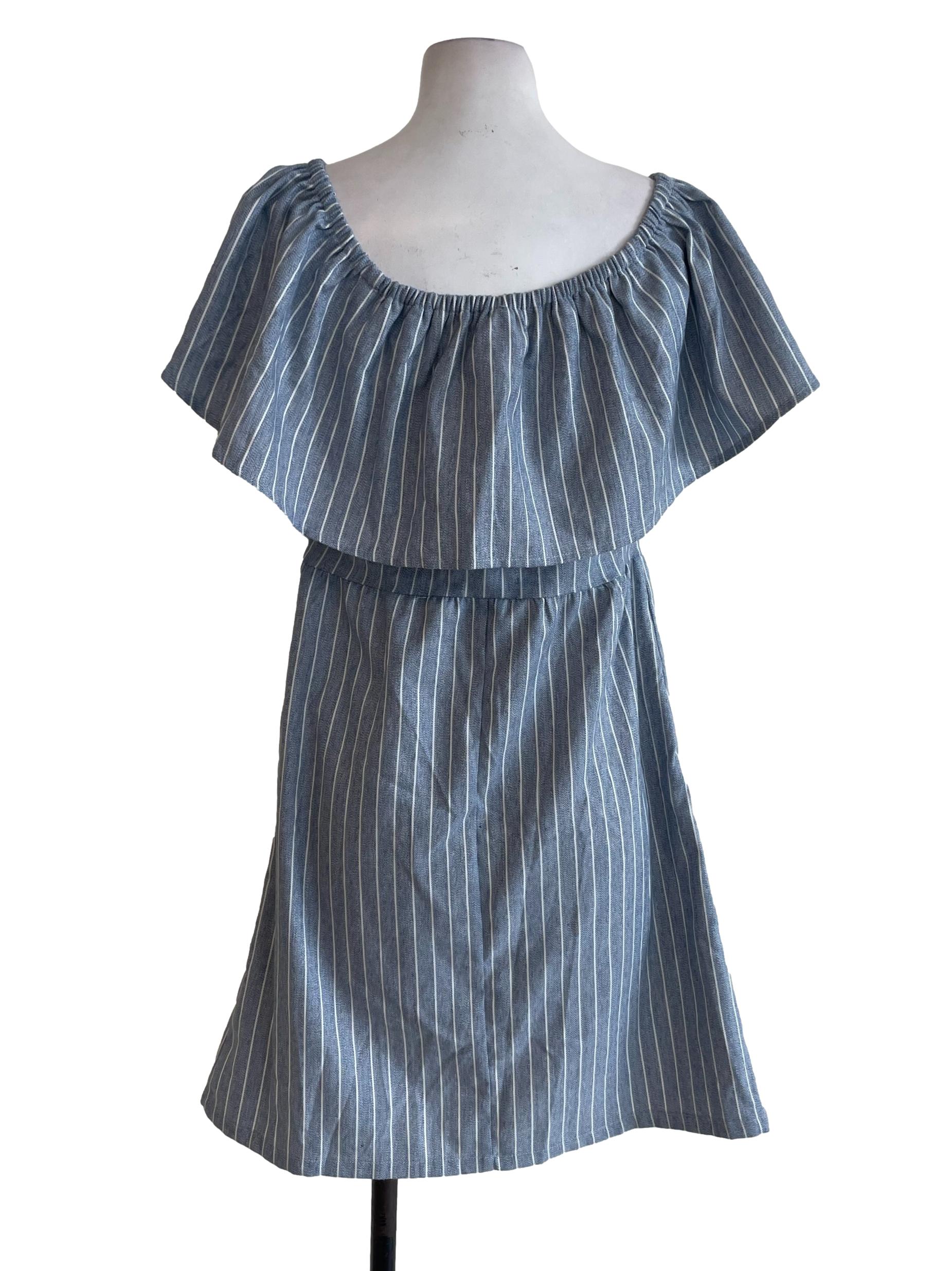 Blue With White Stripes Off Shoulder Dress