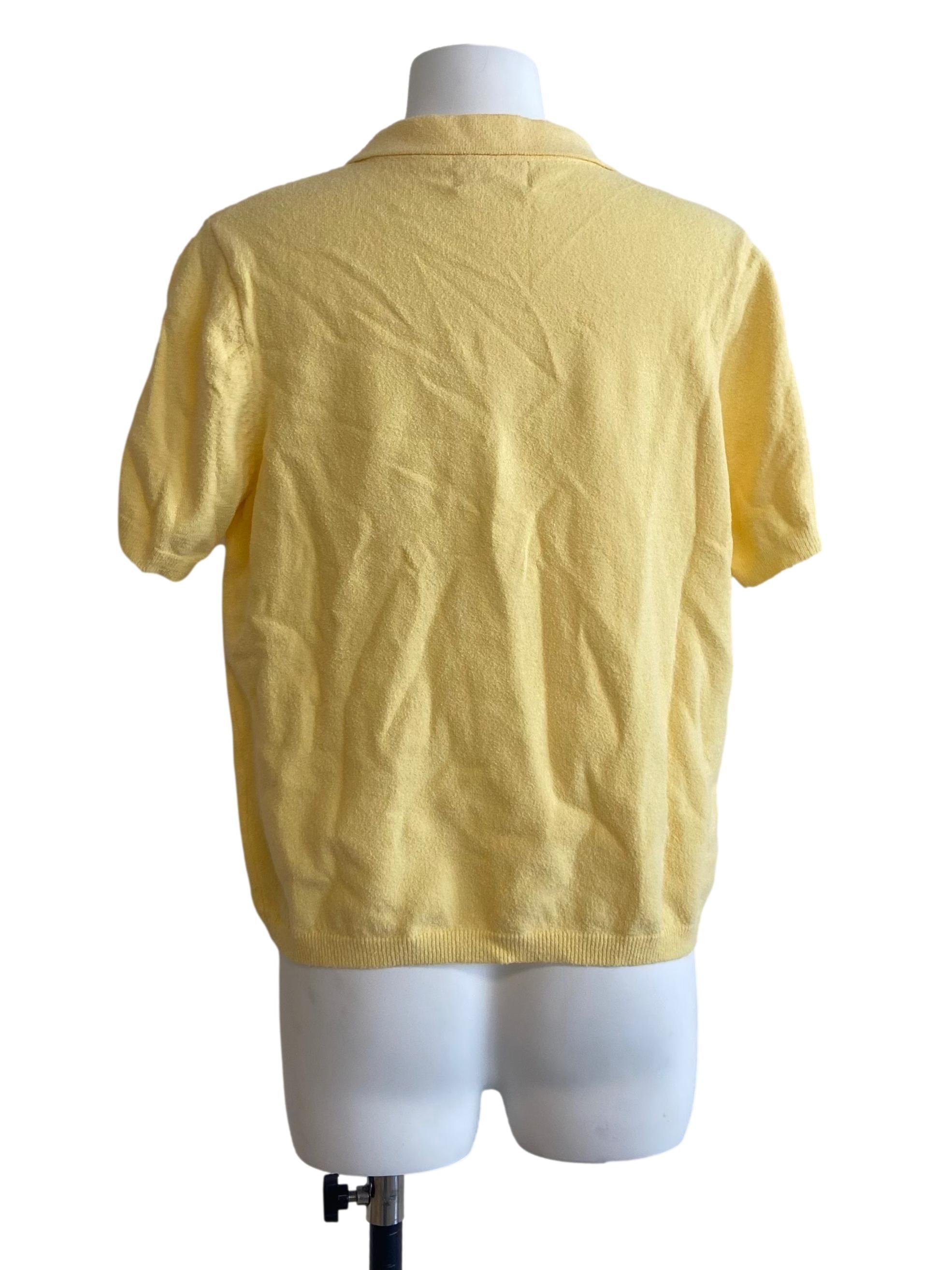 Light Yellow Bouclé Knit Polo Top OSN