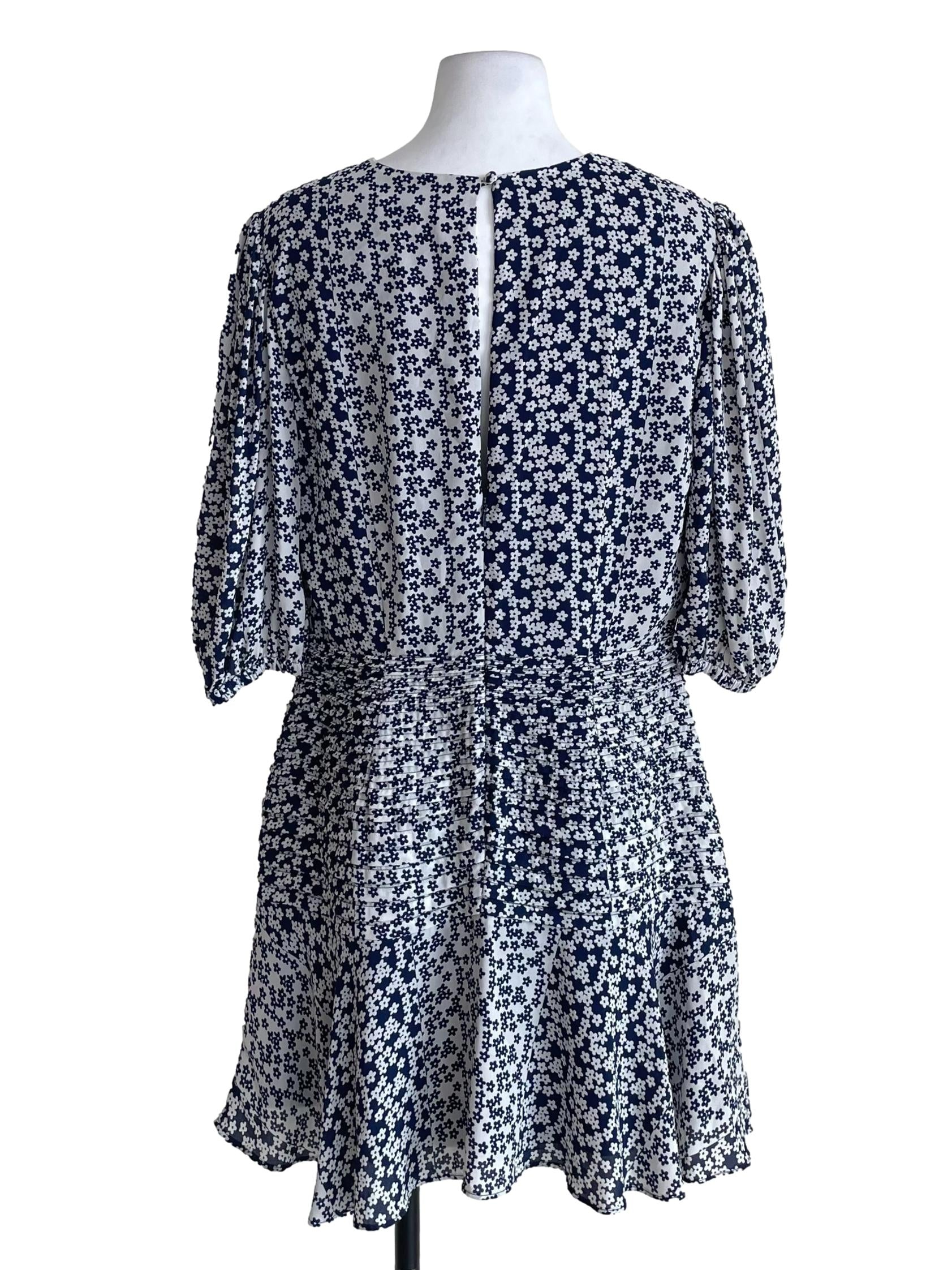 Navy And White Floral French A-Line Dress