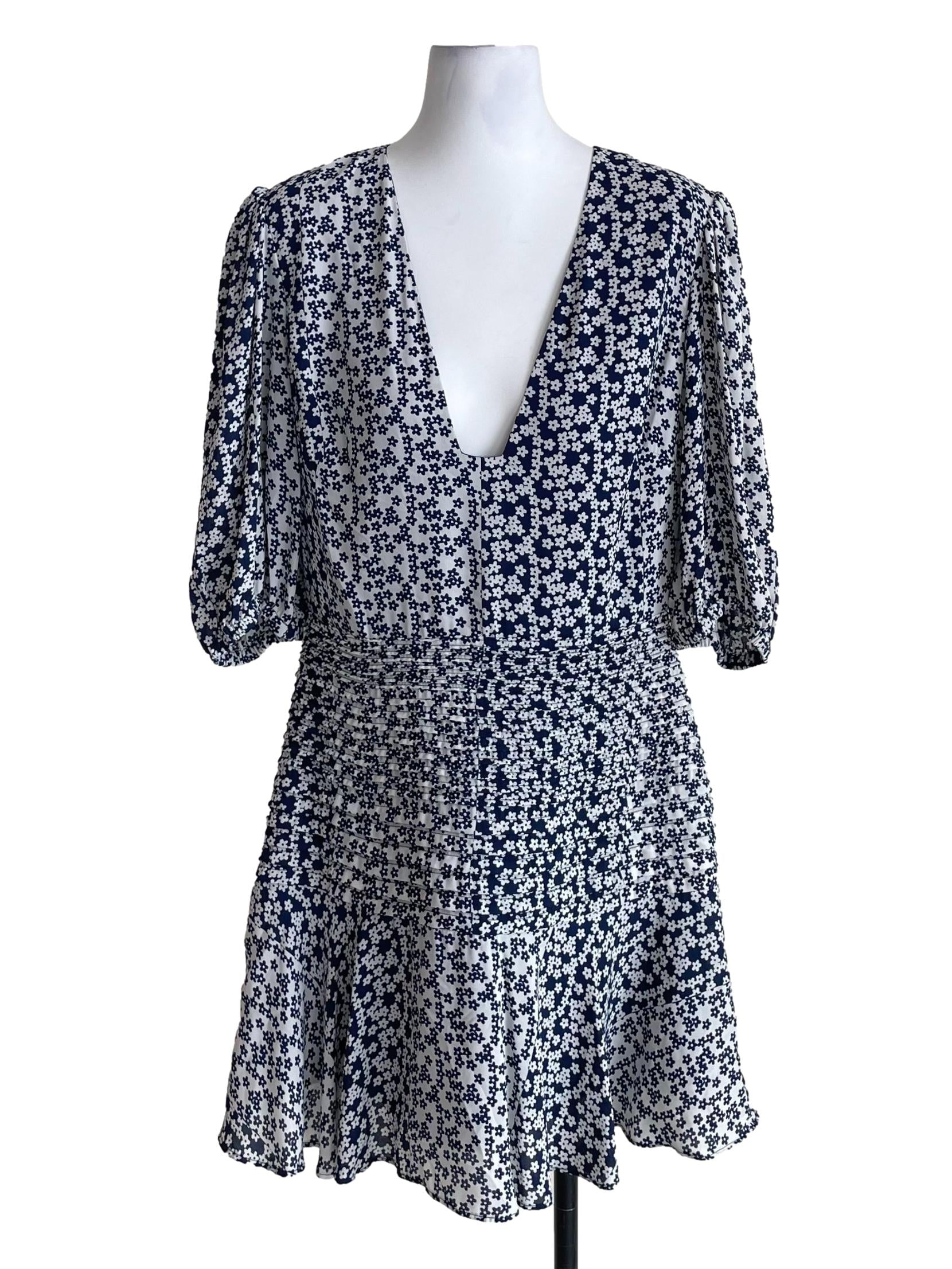 Navy And White Floral French A-Line Dress