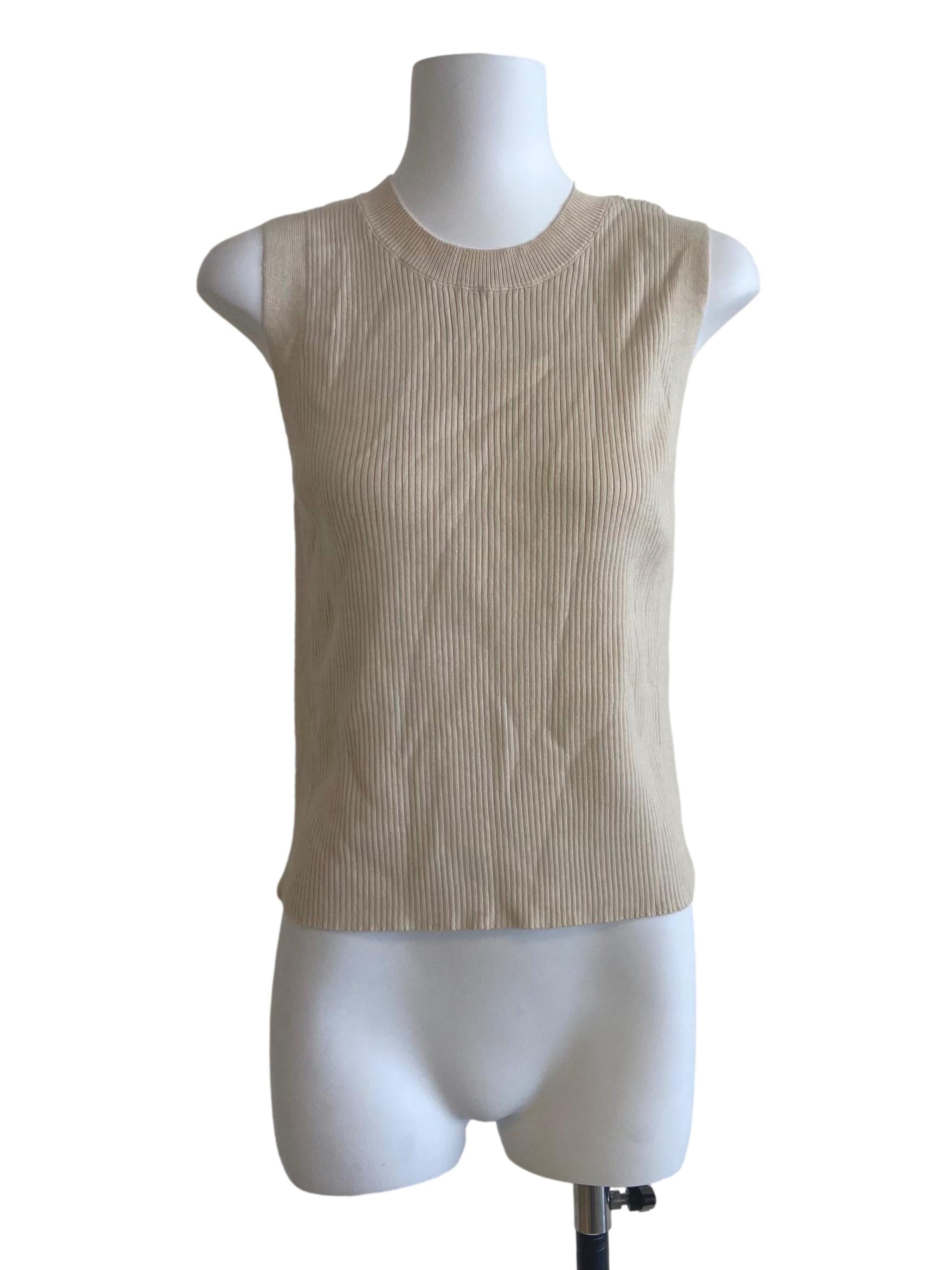 Parchment Beige Sleeveless Pencil Stripe Top
