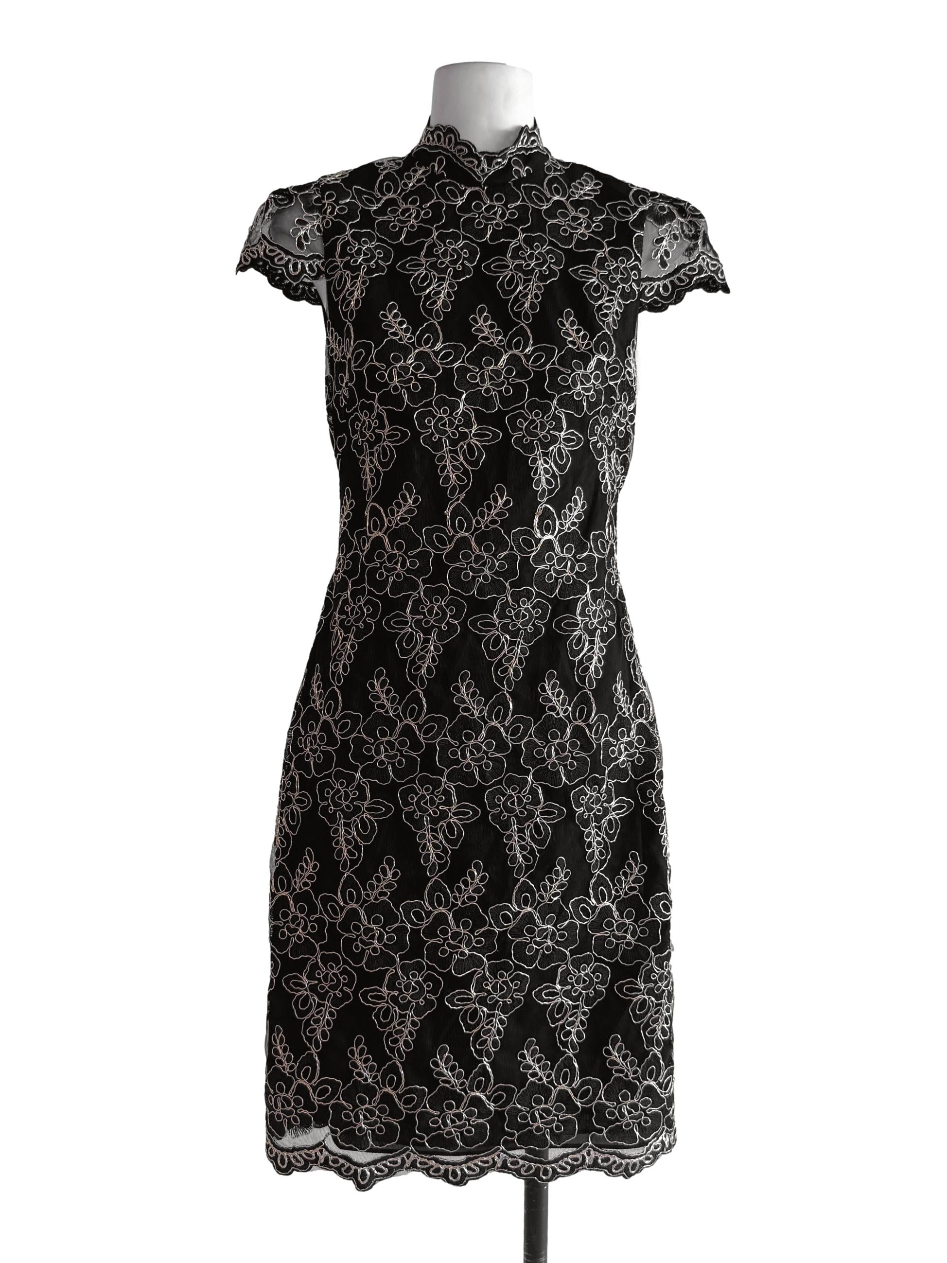 Black Gold Embroidery High Neck Dress