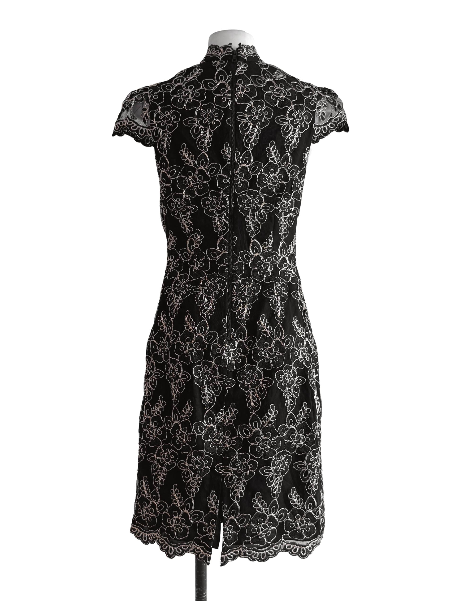 Black Gold Embroidery High Neck Dress