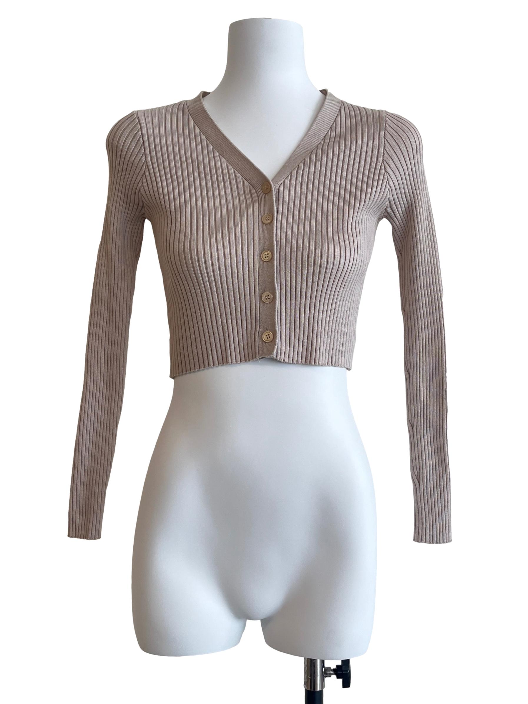 Taupe Brown Long Sleeve Cropped Cardigan